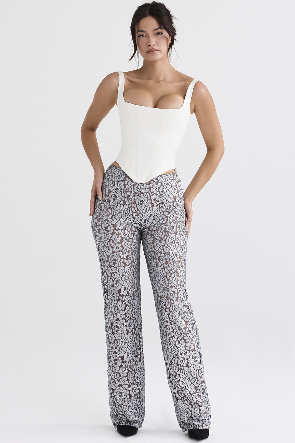 Mara Silver Metallic Lace Trousers - luluinthesky