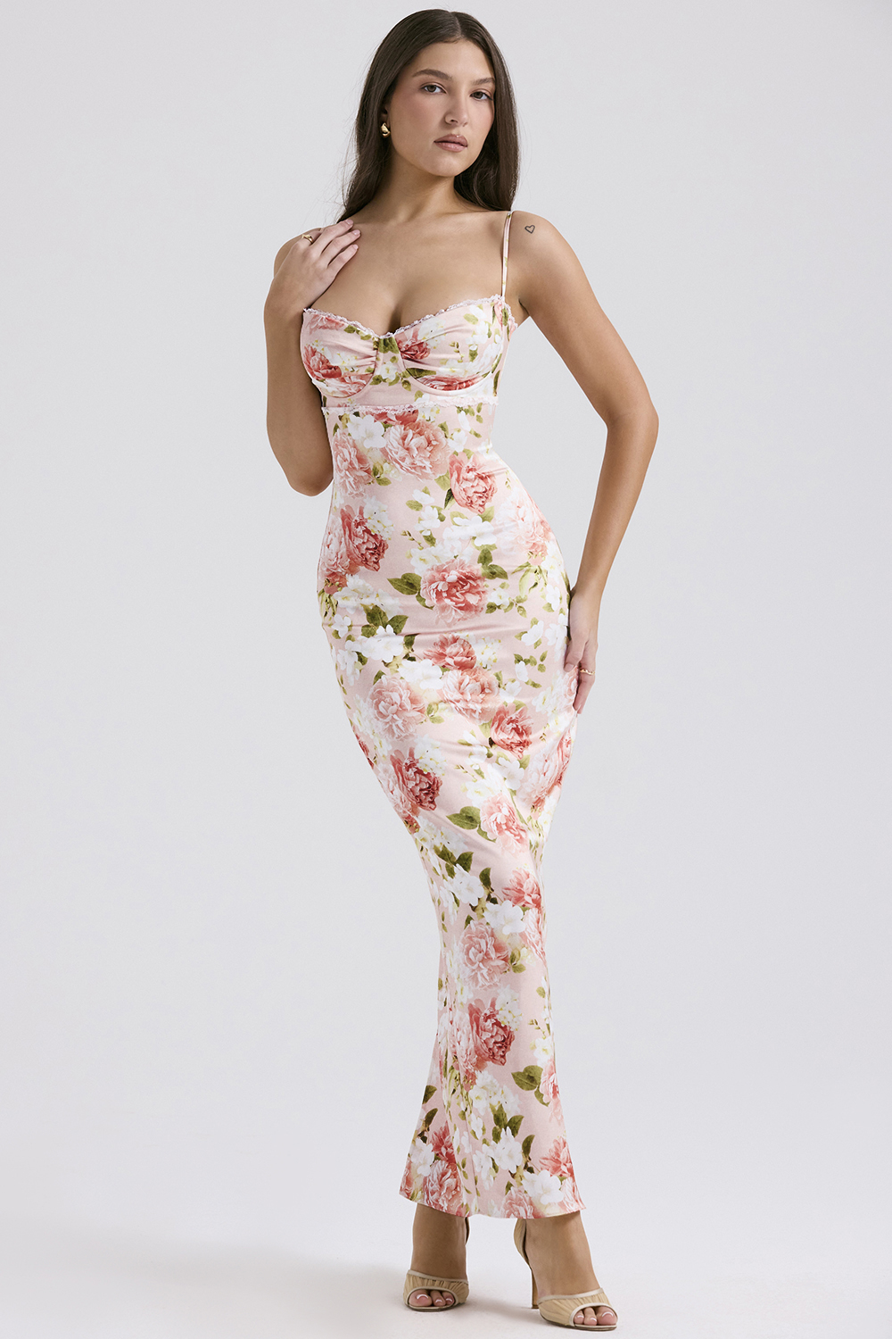 Josefina Pink Peony Print Satin Maxi Dress - luluinthesky