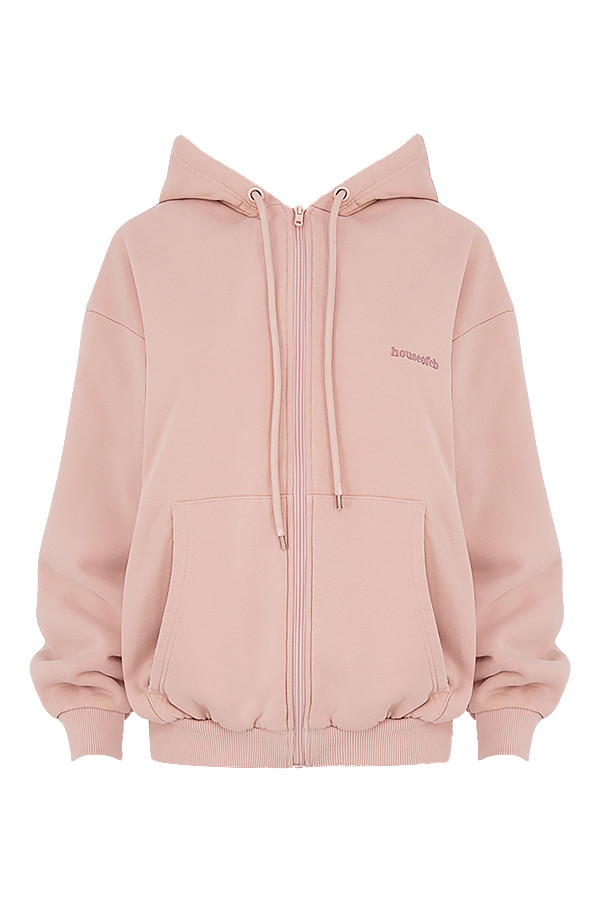 Storm Blush Cotton Fleece-Back Zip Through Hoodie - luluinthesky