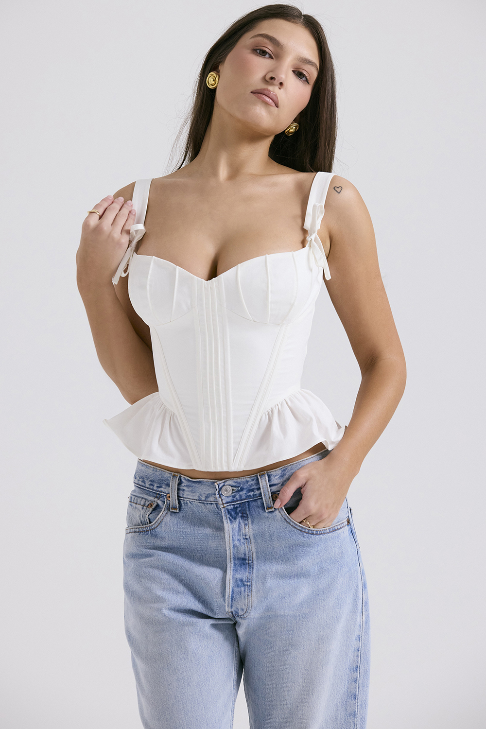 Gigou White Peplum Cotton Corset - luluinthesky