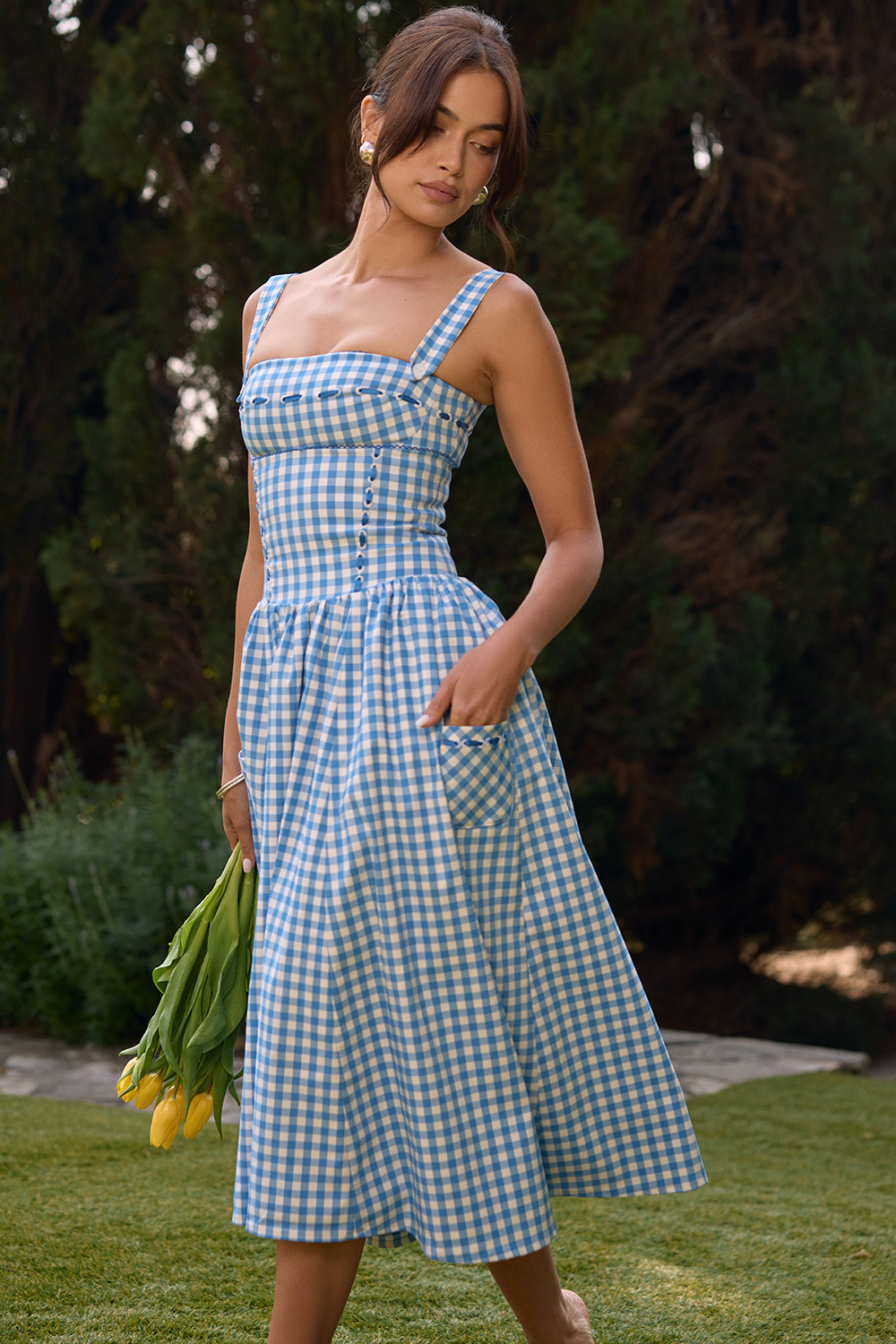 Vivien Regatta Blue Gingham Midi Sundress - luluinthesky