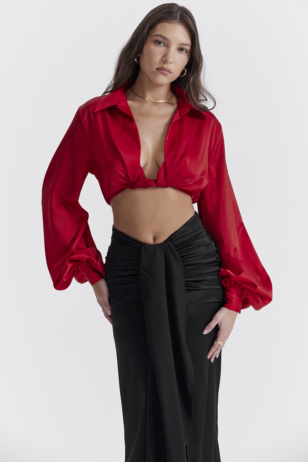 Laraine Cherry Silk Blouson Top - luluinthesky