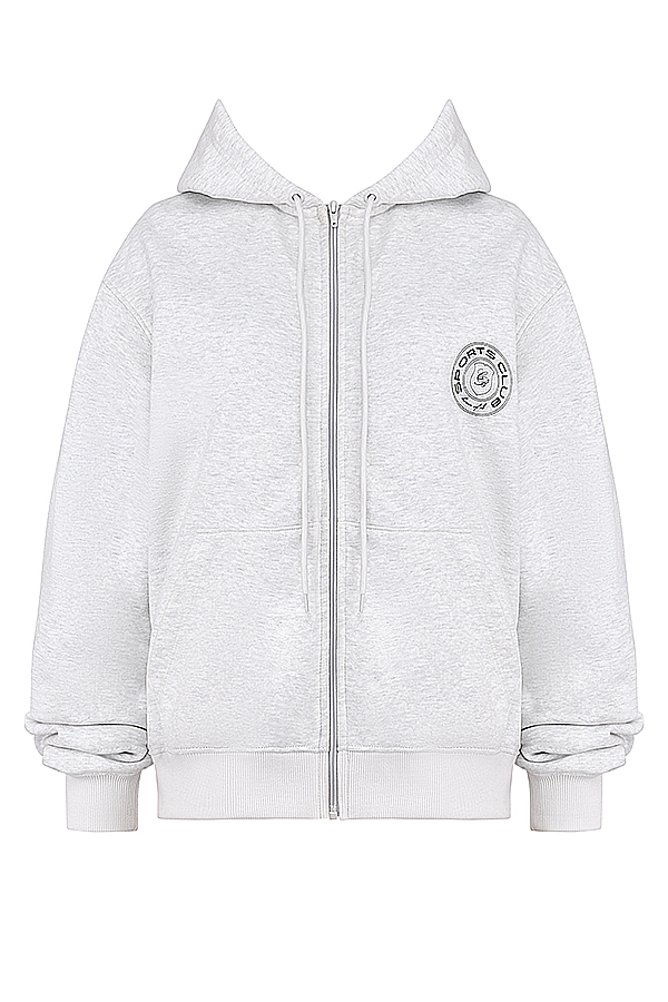 Mirage Light Grey Marl Cotton Fleece-Back Zip Through Hoodie - luluinthesky