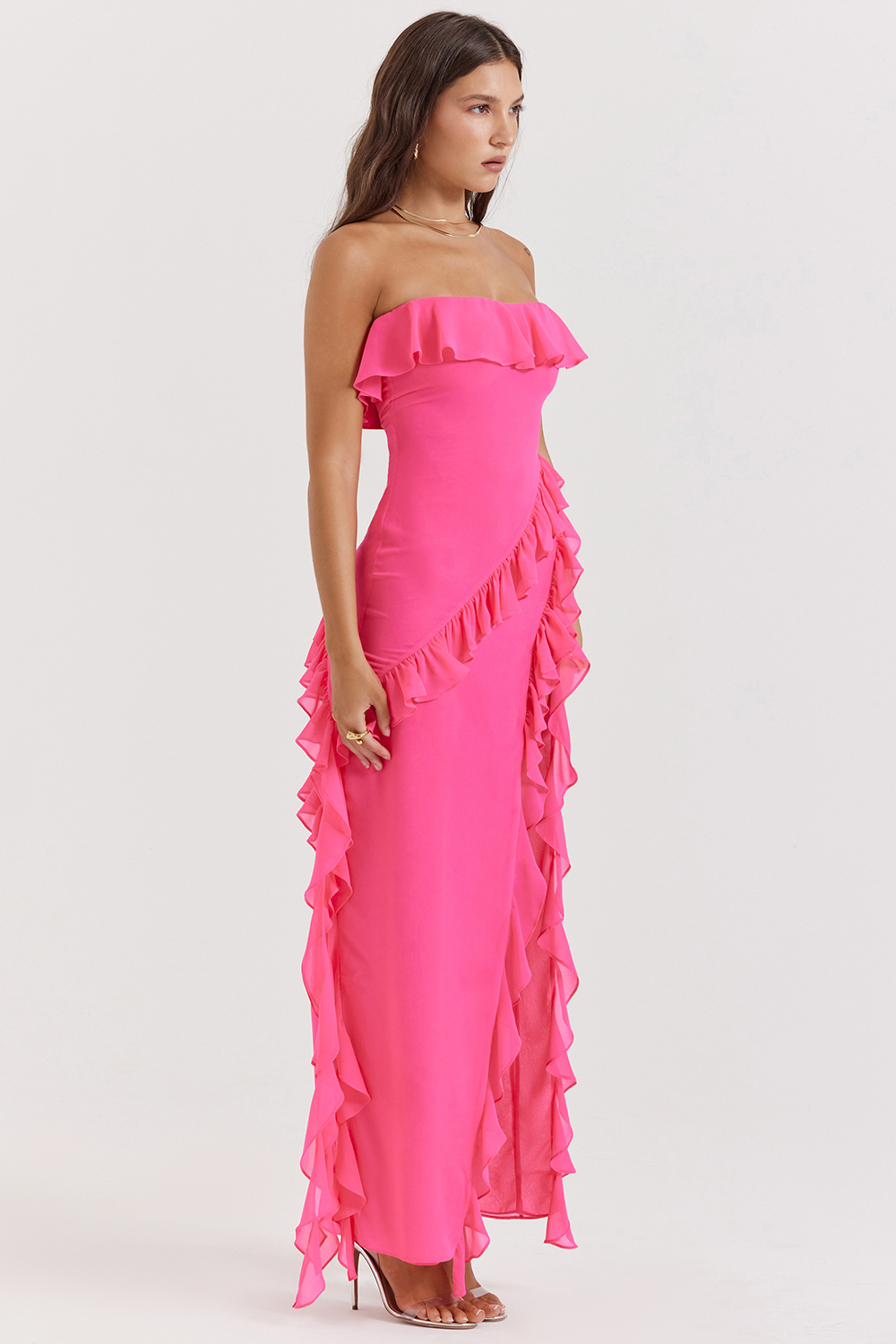 Sarina Fuchsia Ruffle Maxi Dress - luluinthesky