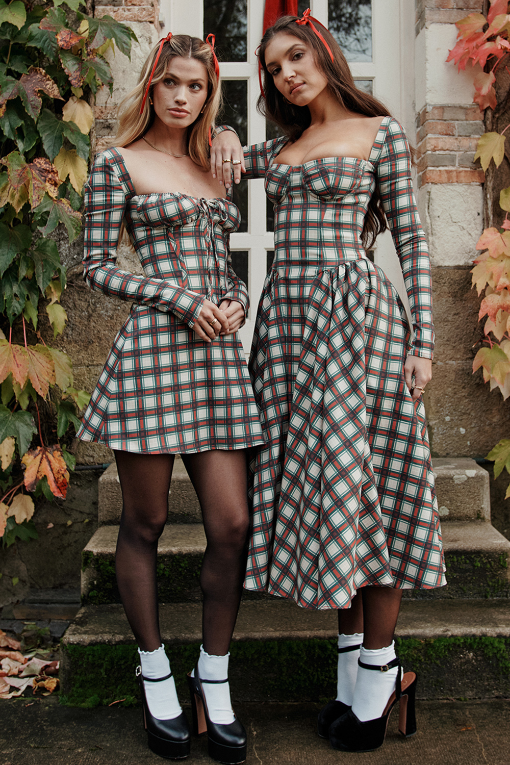 Eliza Red Tartan Corset Midi Dress - luluinthesky