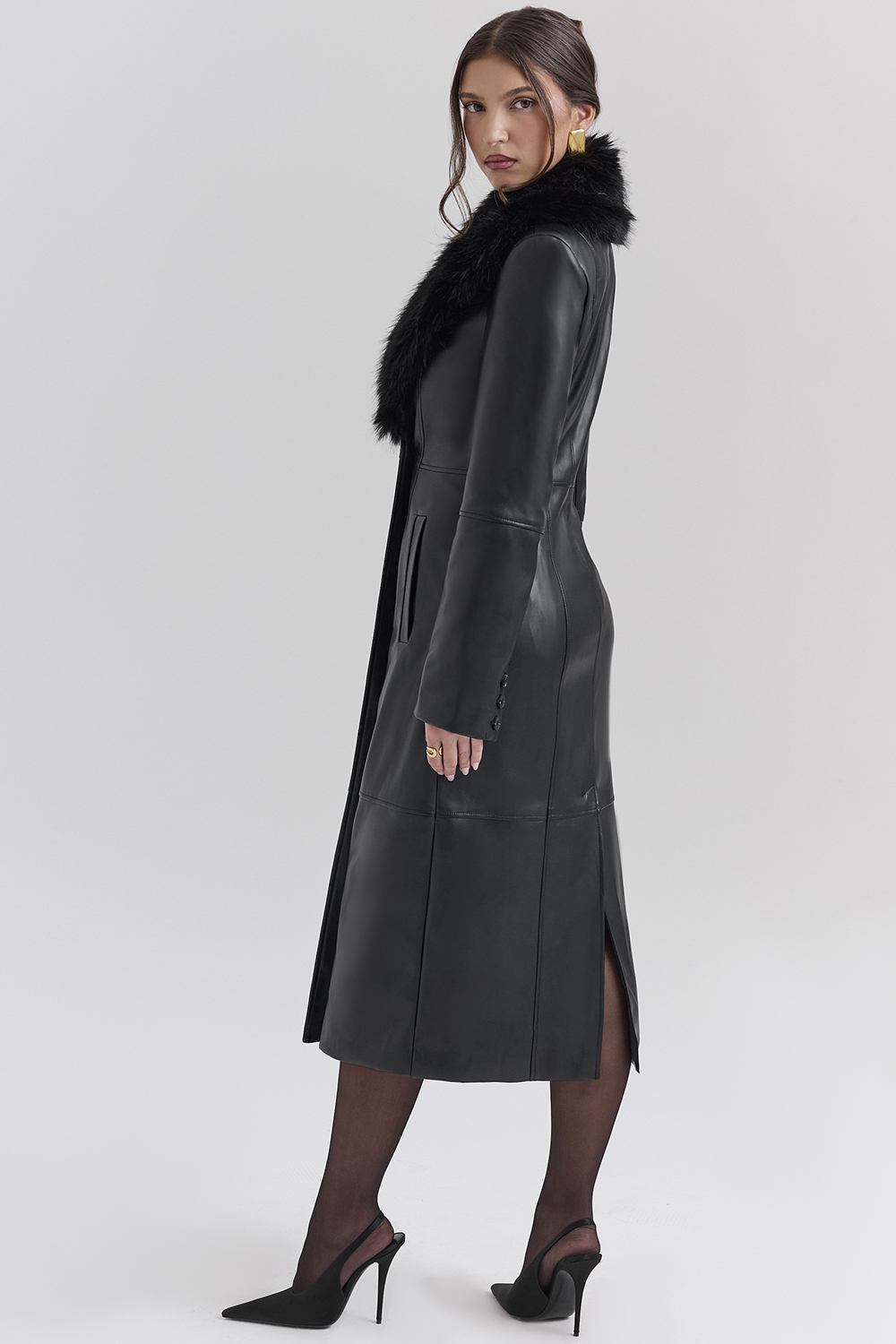 Marcel Black Faux Fur Trimmed Vegan Leather Coat - luluinthesky