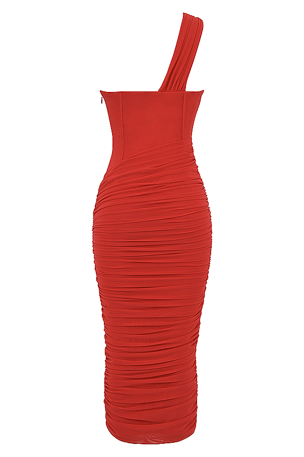 Valentina Scarlet Asymmetric Cutout Midi Dress - luluinthesky