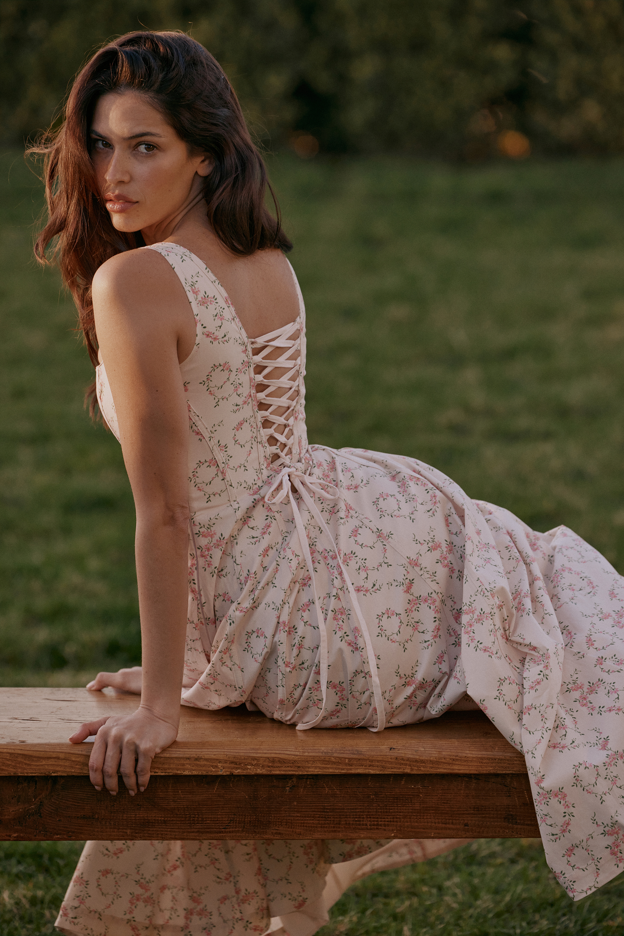 Mariabella Cream Floral Print Cotton Midi Sun Dress - luluinthesky