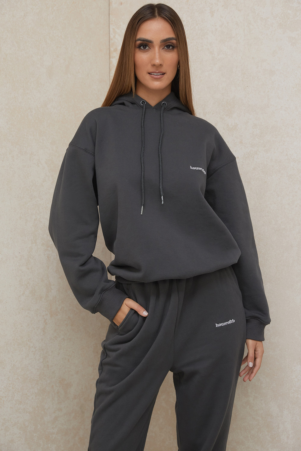 Halo Charcoal Cotton Fleece-Back Oversized Hoodie - luluinthesky