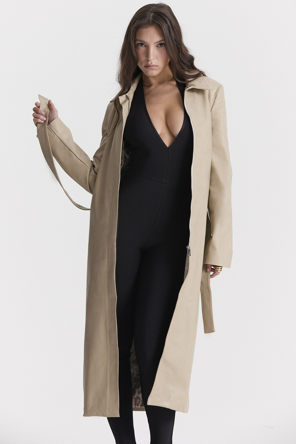 Ariel Beige Vegan Leather Trench Coat - luluinthesky