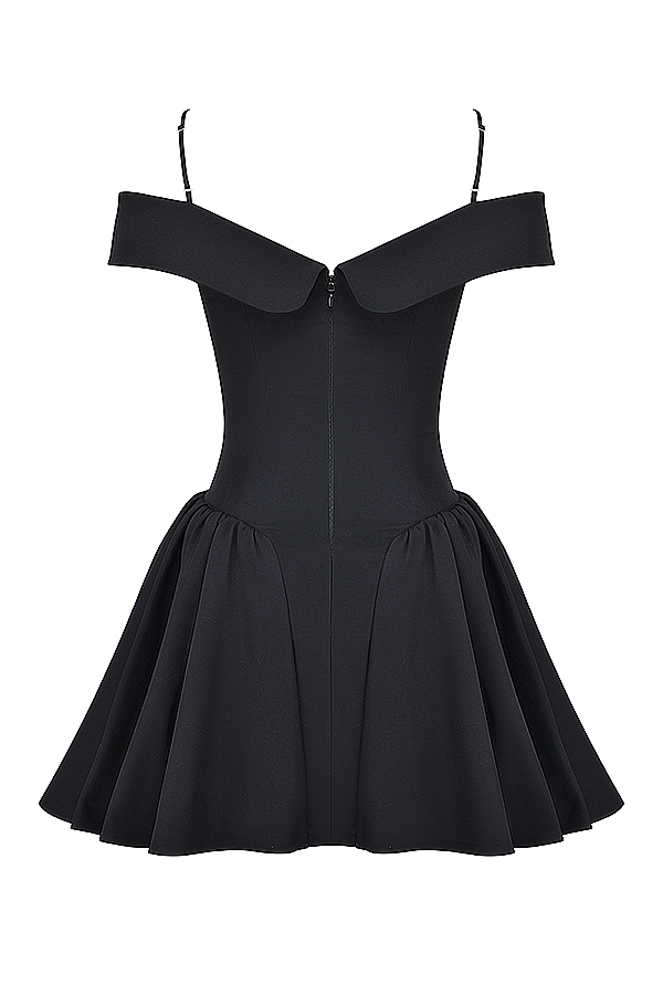 Elida Black Off Shoulder Mini Dress - luluinthesky