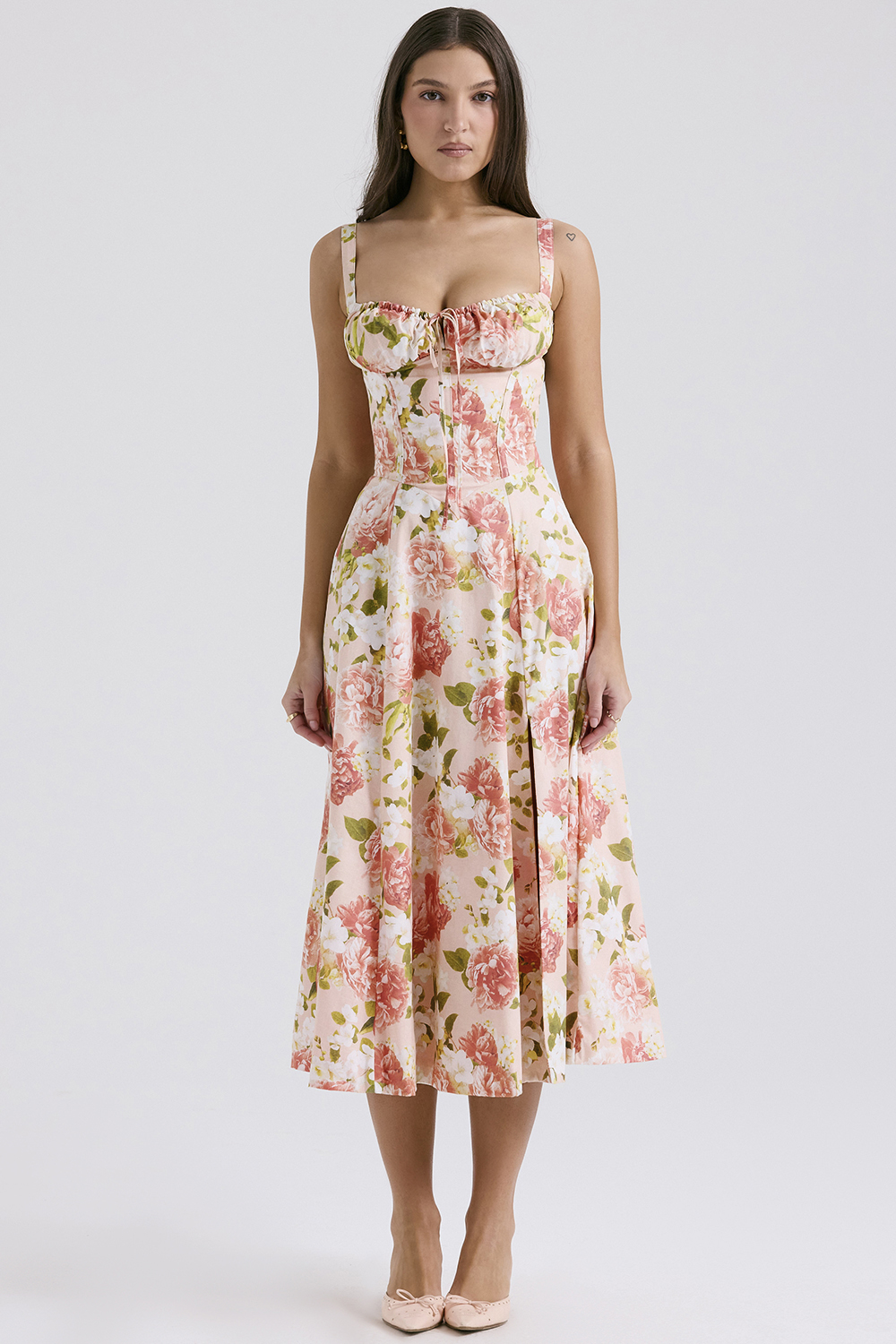Carmen Pink Peony Print Cotton Bustier Sundress - luluinthesky