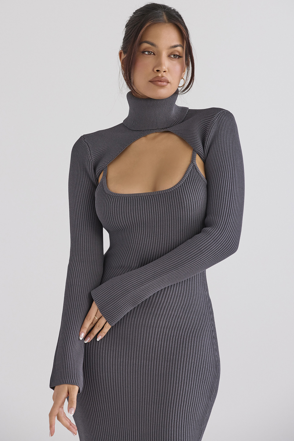 Meliora Charcoal Knit Midi Dress - SALE - luluinthesky