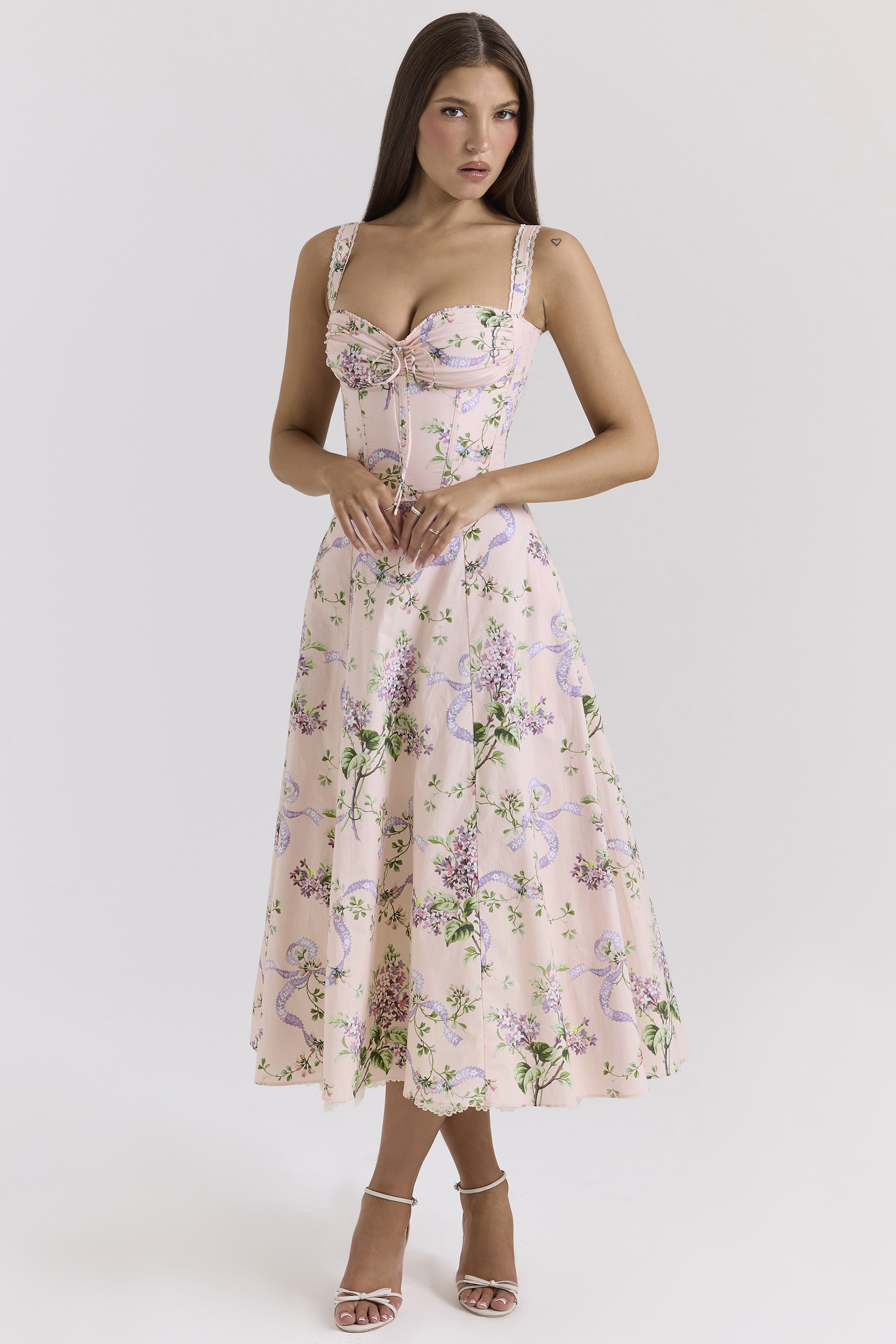 Rosalee Pink Floral Corset Midi Dress - luluinthesky