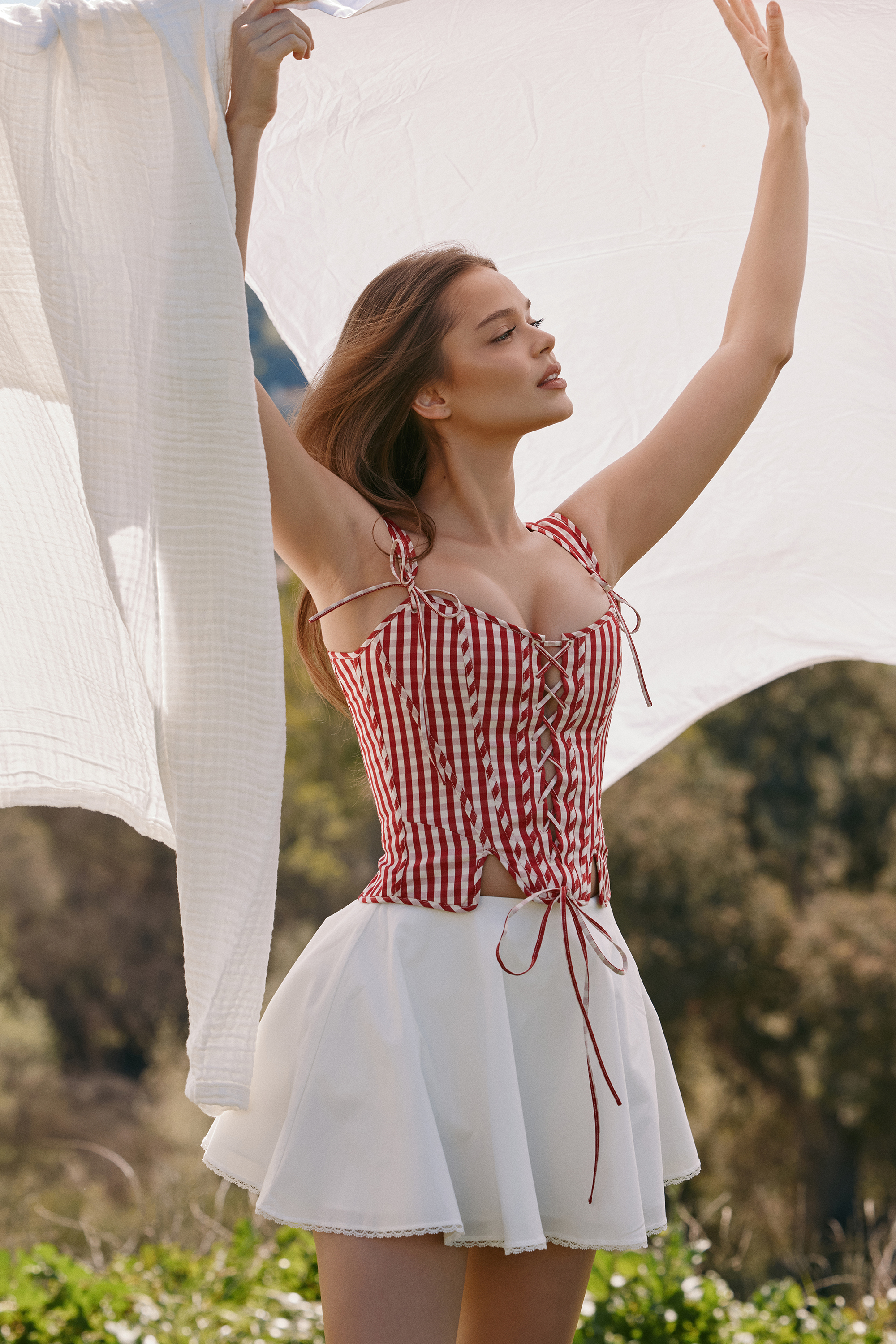 Callie Red Gingham Cotton Corset Top - luluinthesky