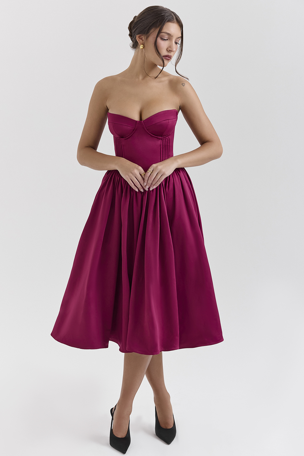 Coco Burgundy Satin Tulle Midi Dress - SALE - luluinthesky