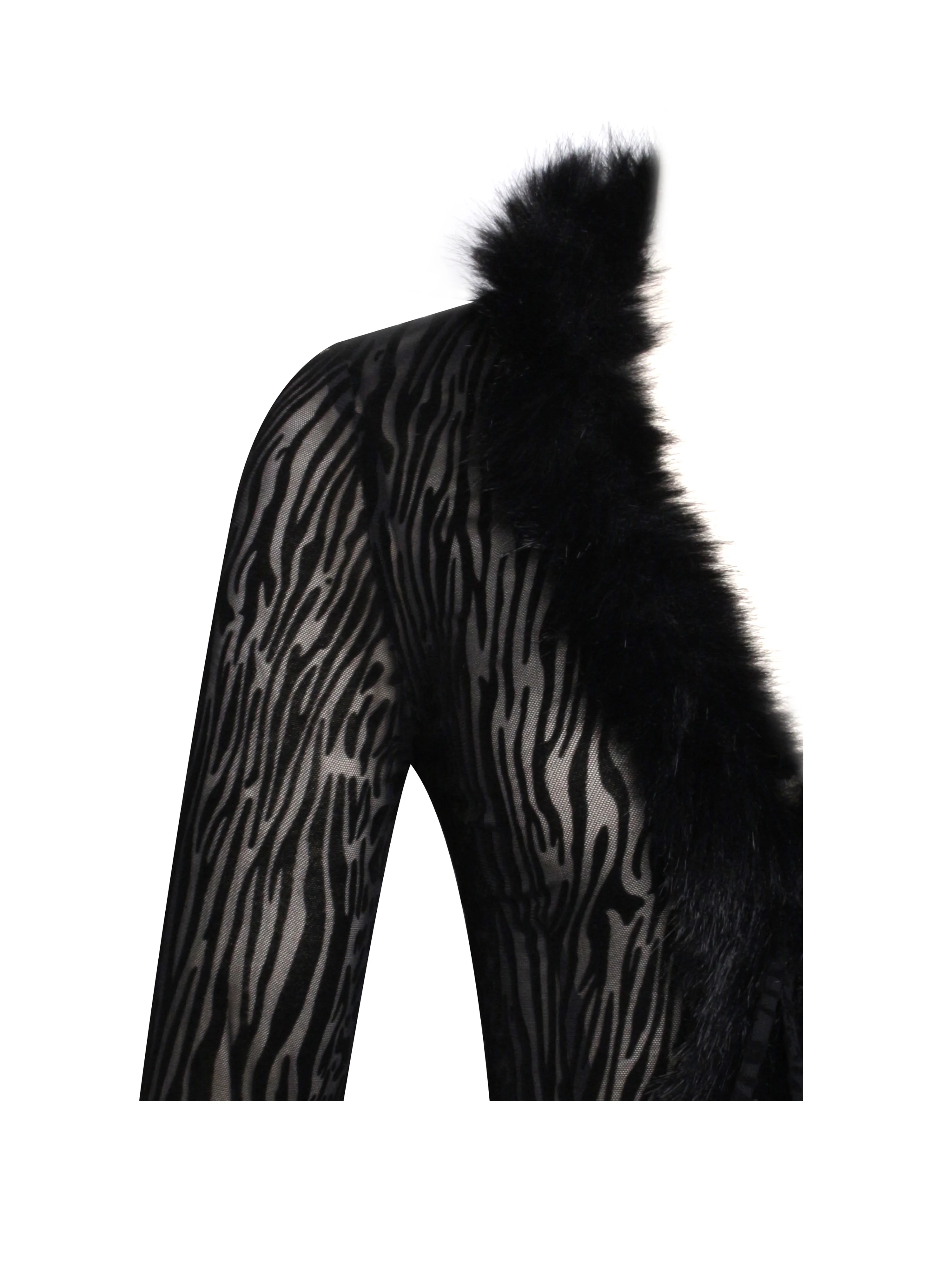 Hali Black Animal Print Burnout Velvet Fur Trim Top - luluinthesky