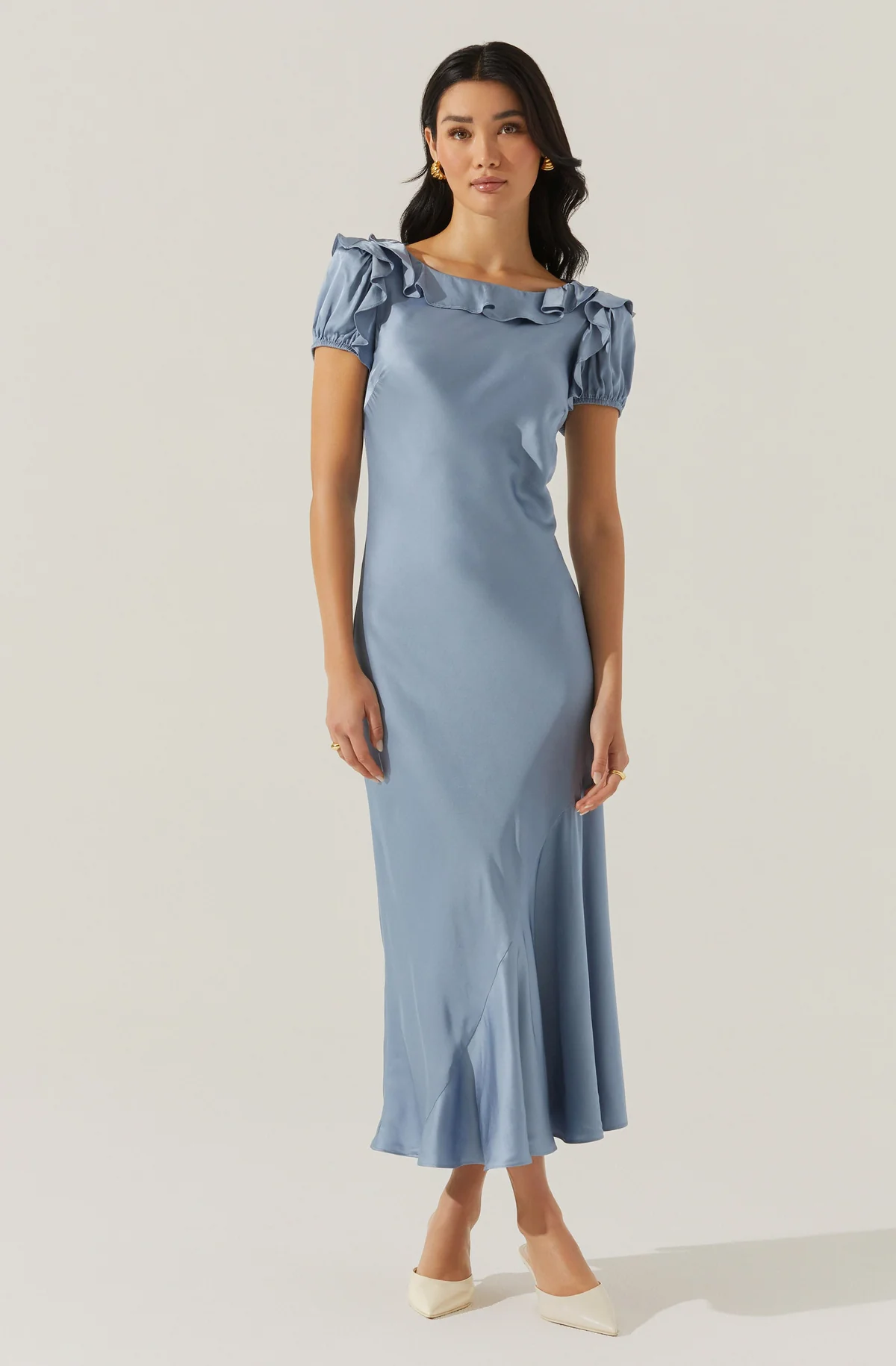 Auden Satin Ruffle Midi dress - luluinthesky