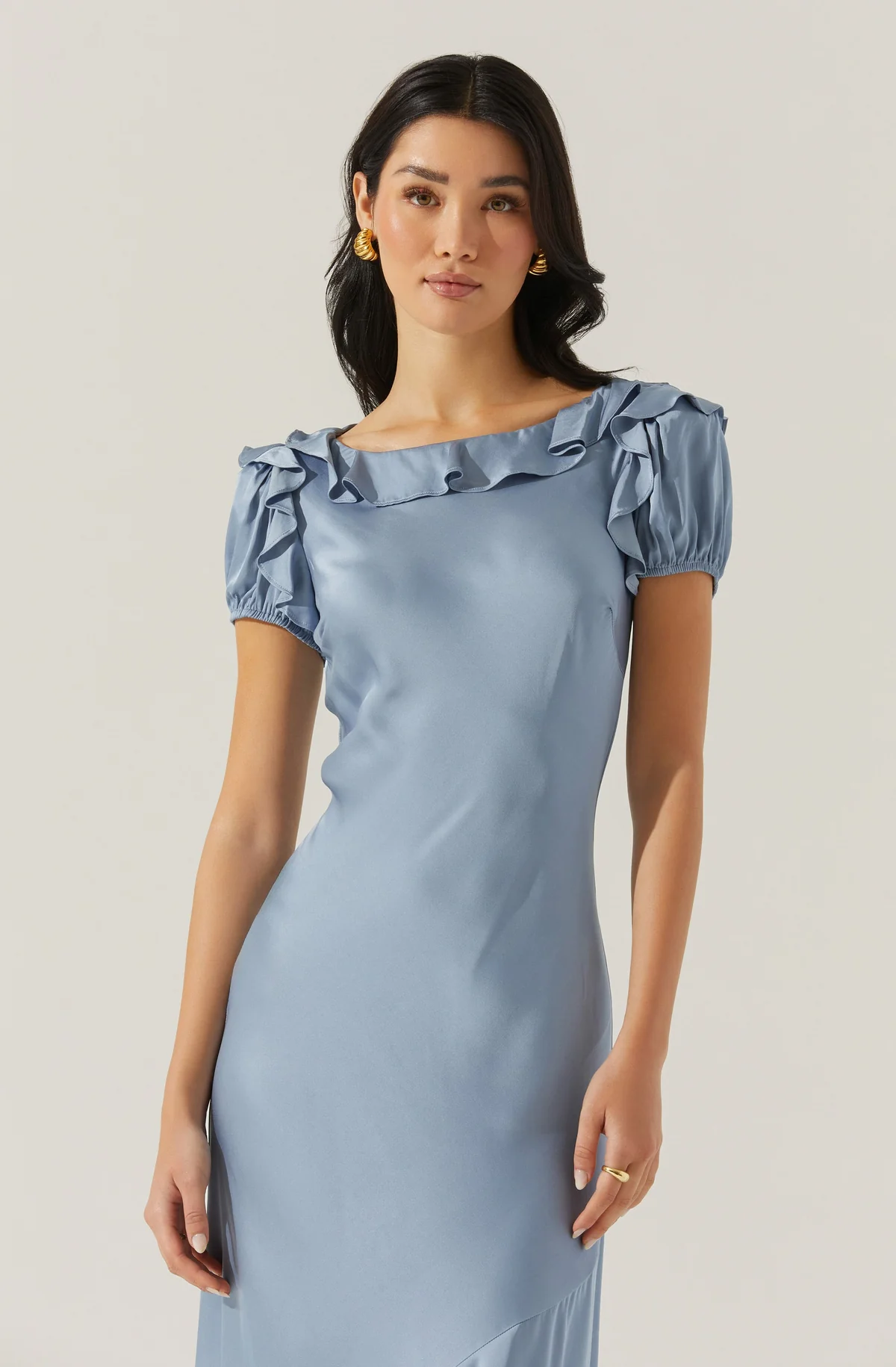 Auden Satin Ruffle Midi dress - luluinthesky