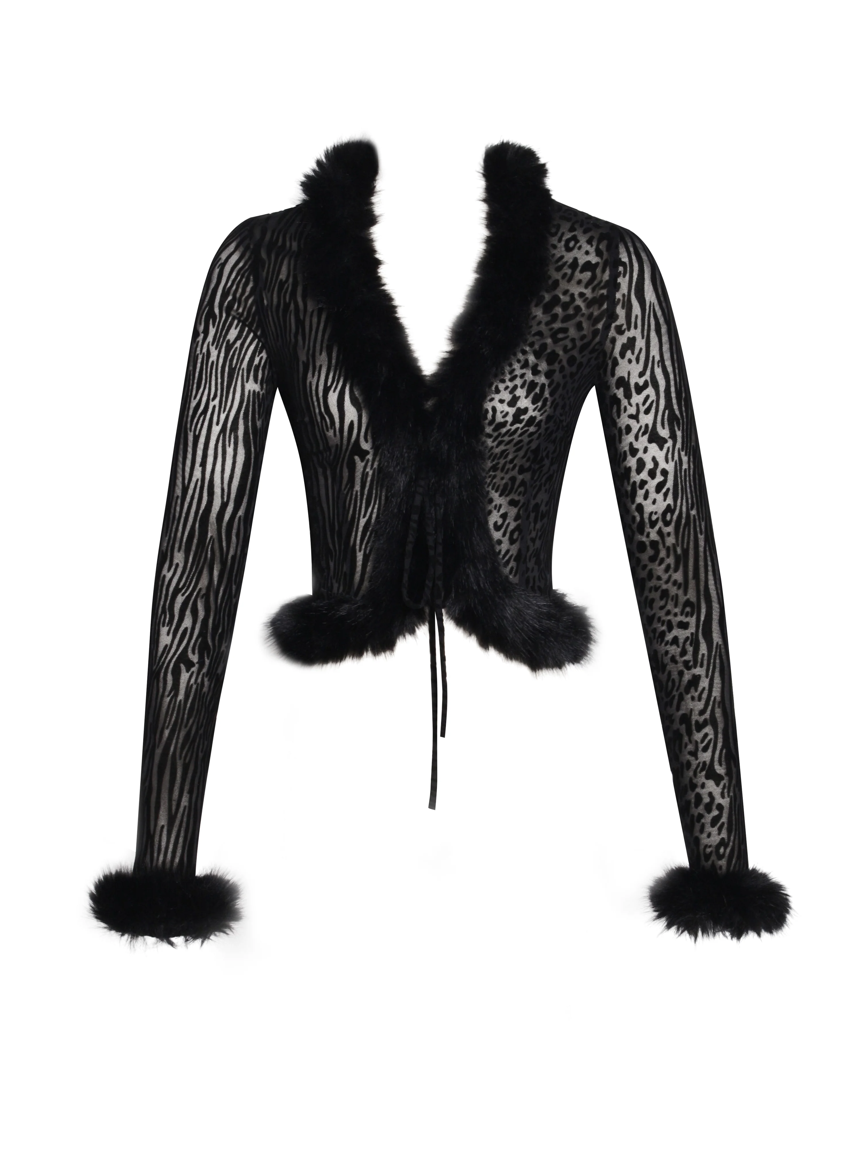 Hali Black Animal Print Burnout Velvet Fur Trim Top - luluinthesky