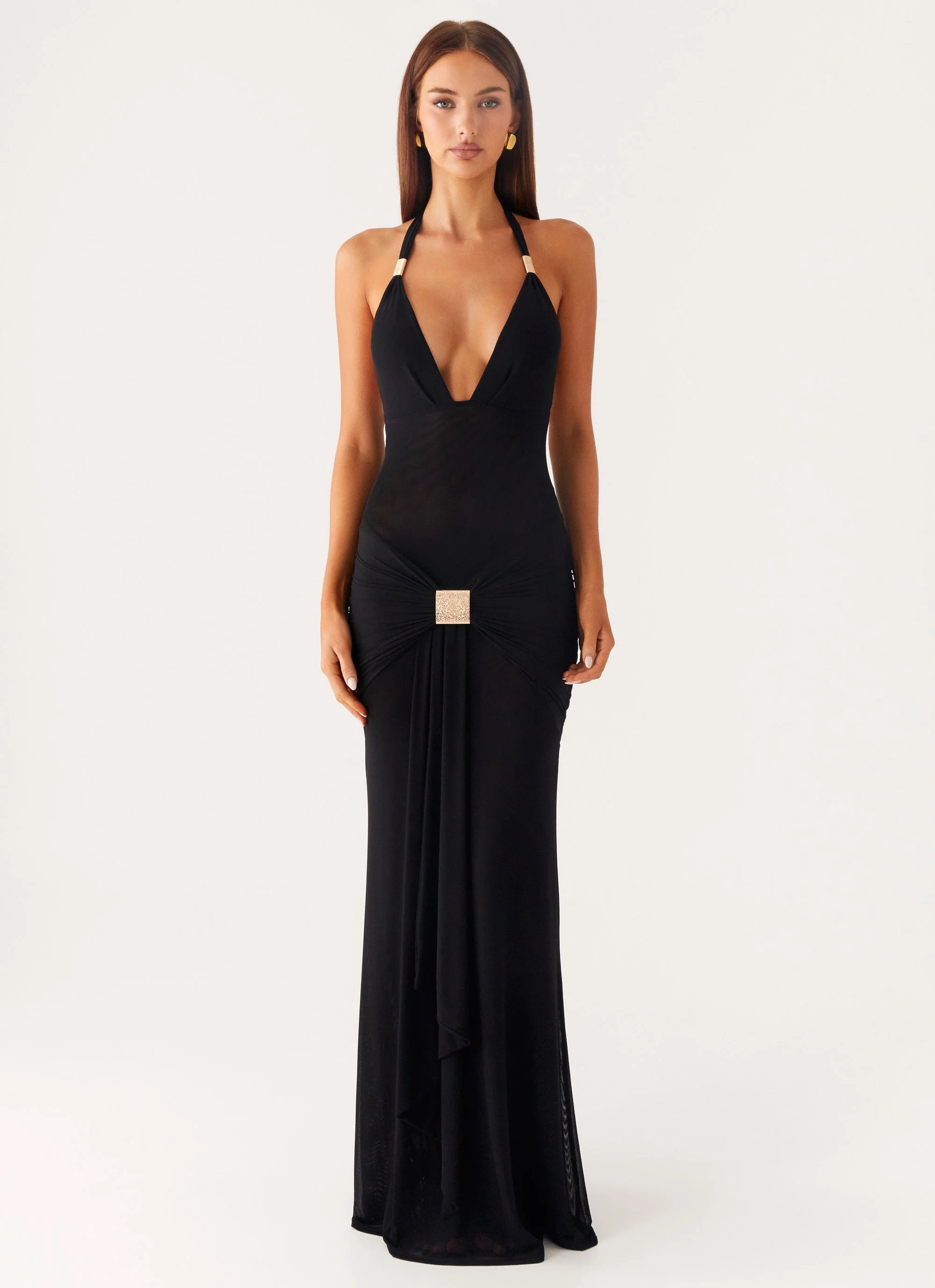 Miyah Halter Hardware Maxi Dress - Black - luluinthesky