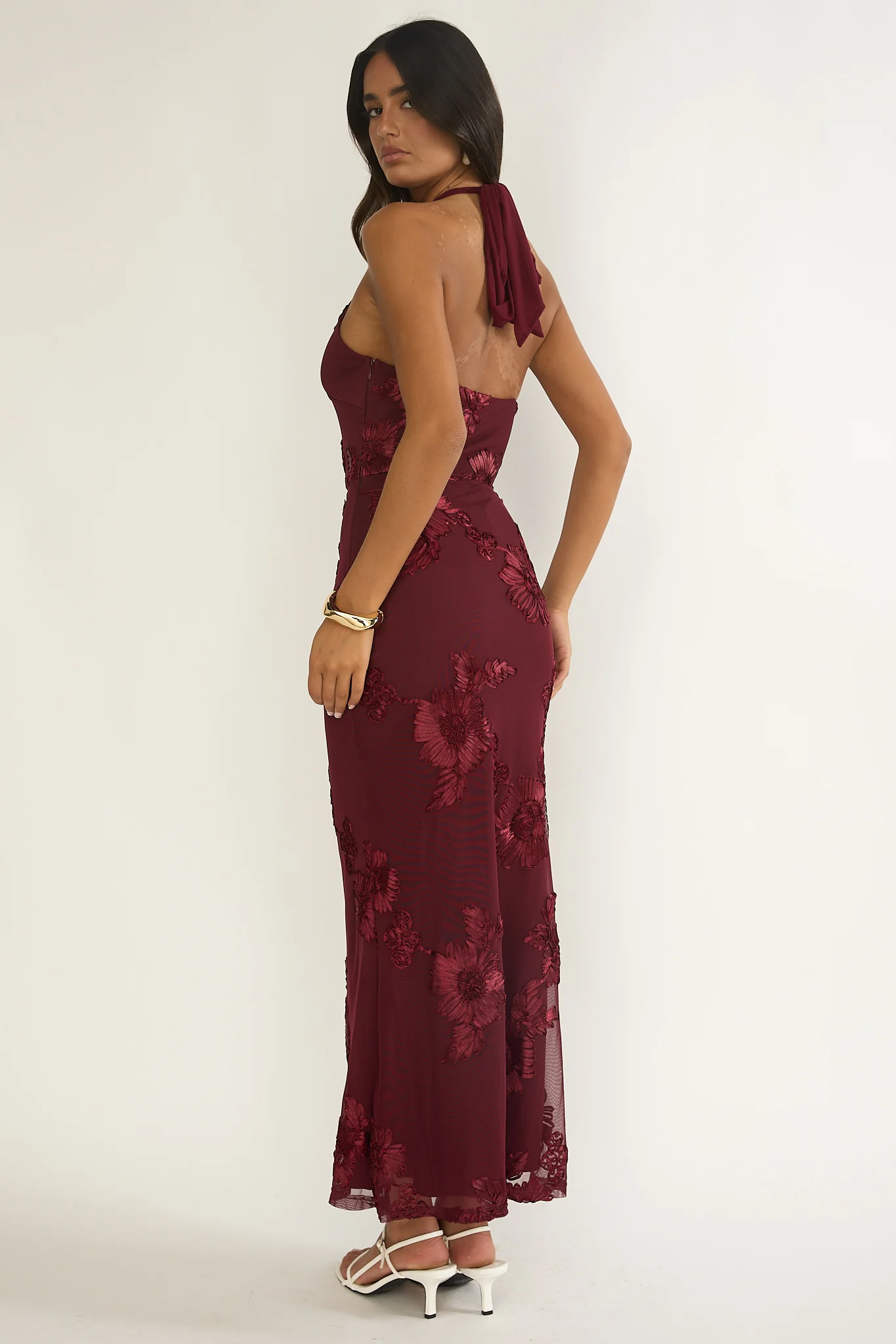 Shana Halterneck Maxi Dress Embellished Wine - luluinthesky