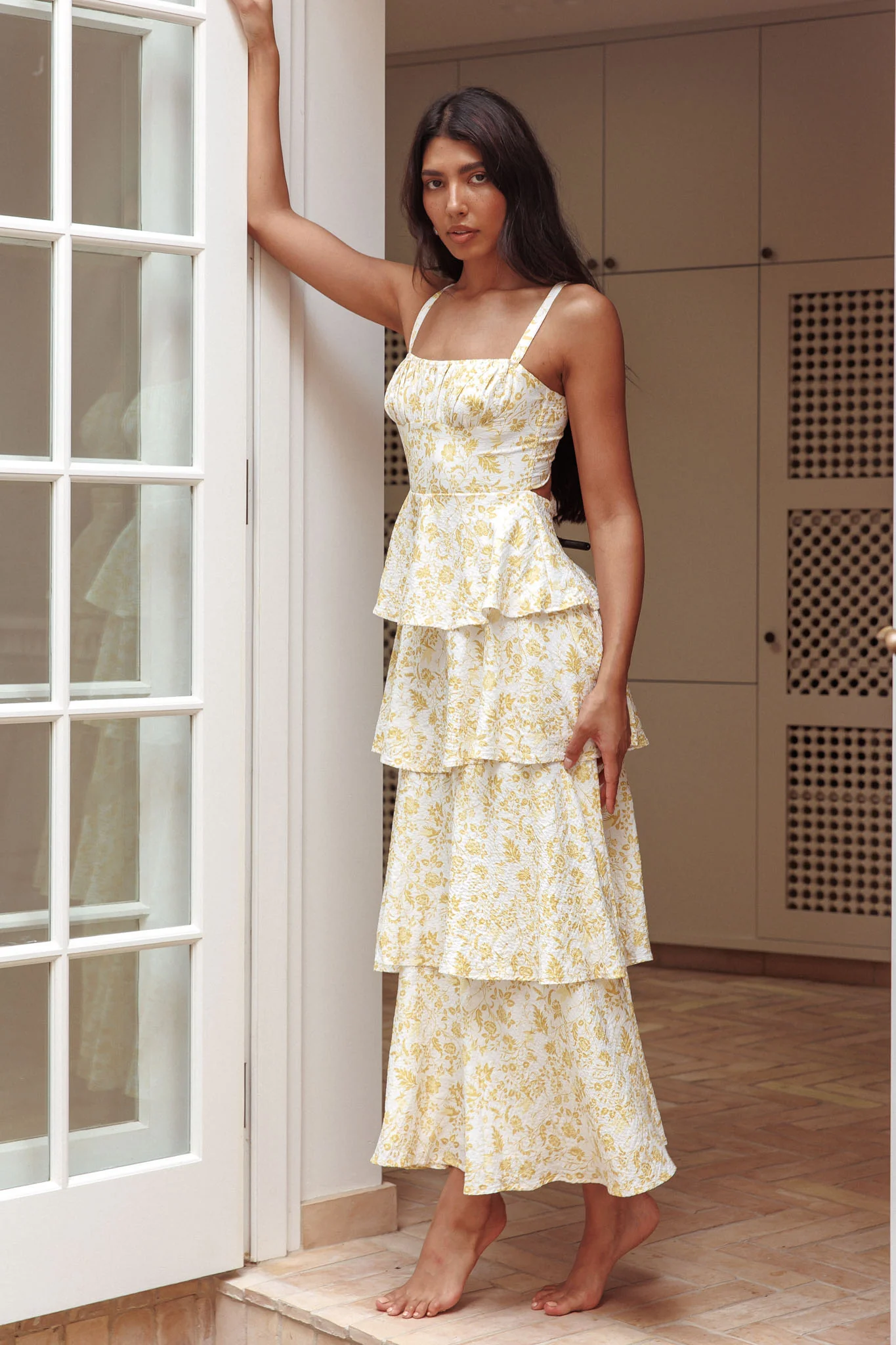 Provence Bloom Tiered Midi Dress Floral Yellow - luluinthesky