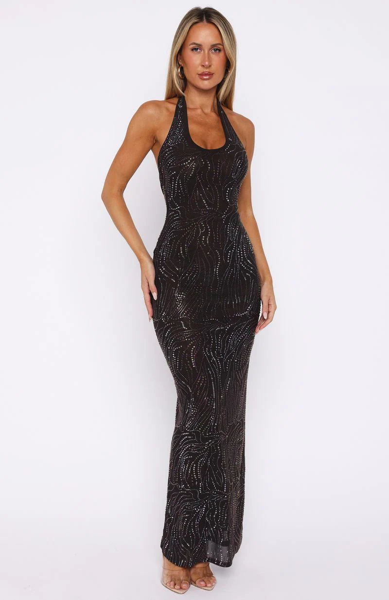 Burning Glance Embellished Maxi Dress Chocolate - luluinthesky