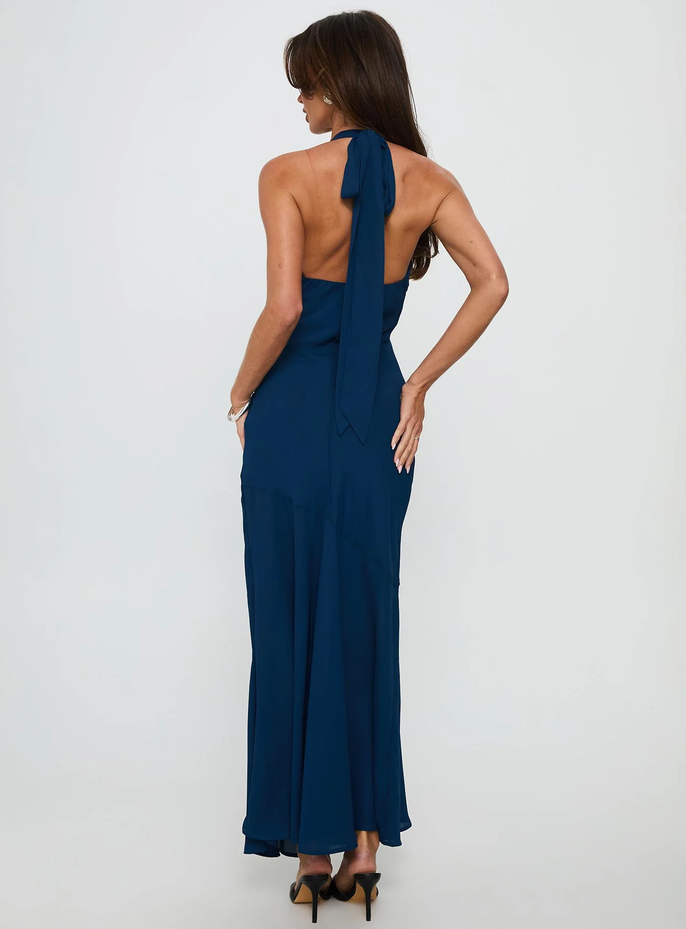Luannie Halter Scarf Tie Maxi Dress Navy - luluinthesky