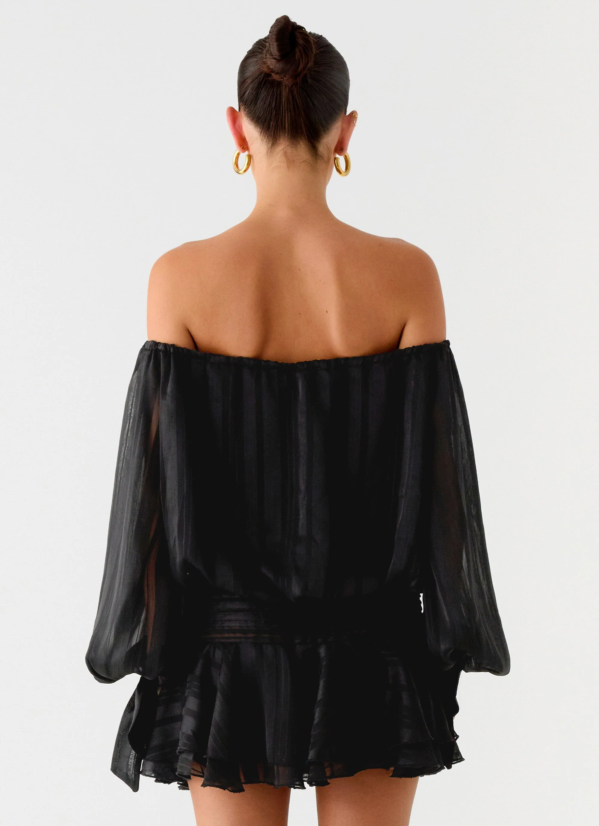 Eira Balloon Sleeve Mini Dress - Black - luluinthesky