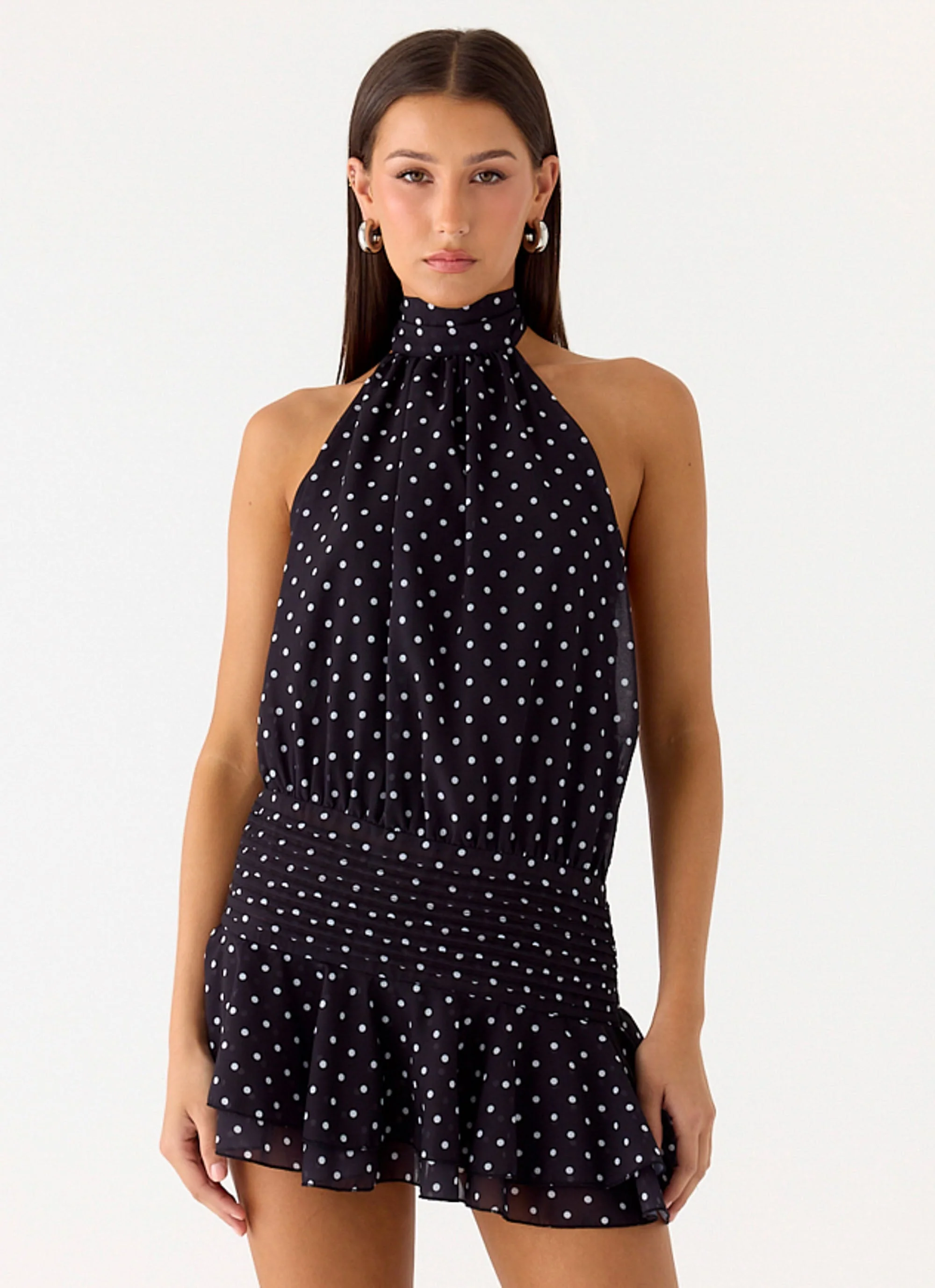 Willow Chiffon Mini Dress - Black Polkadot - luluinthesky