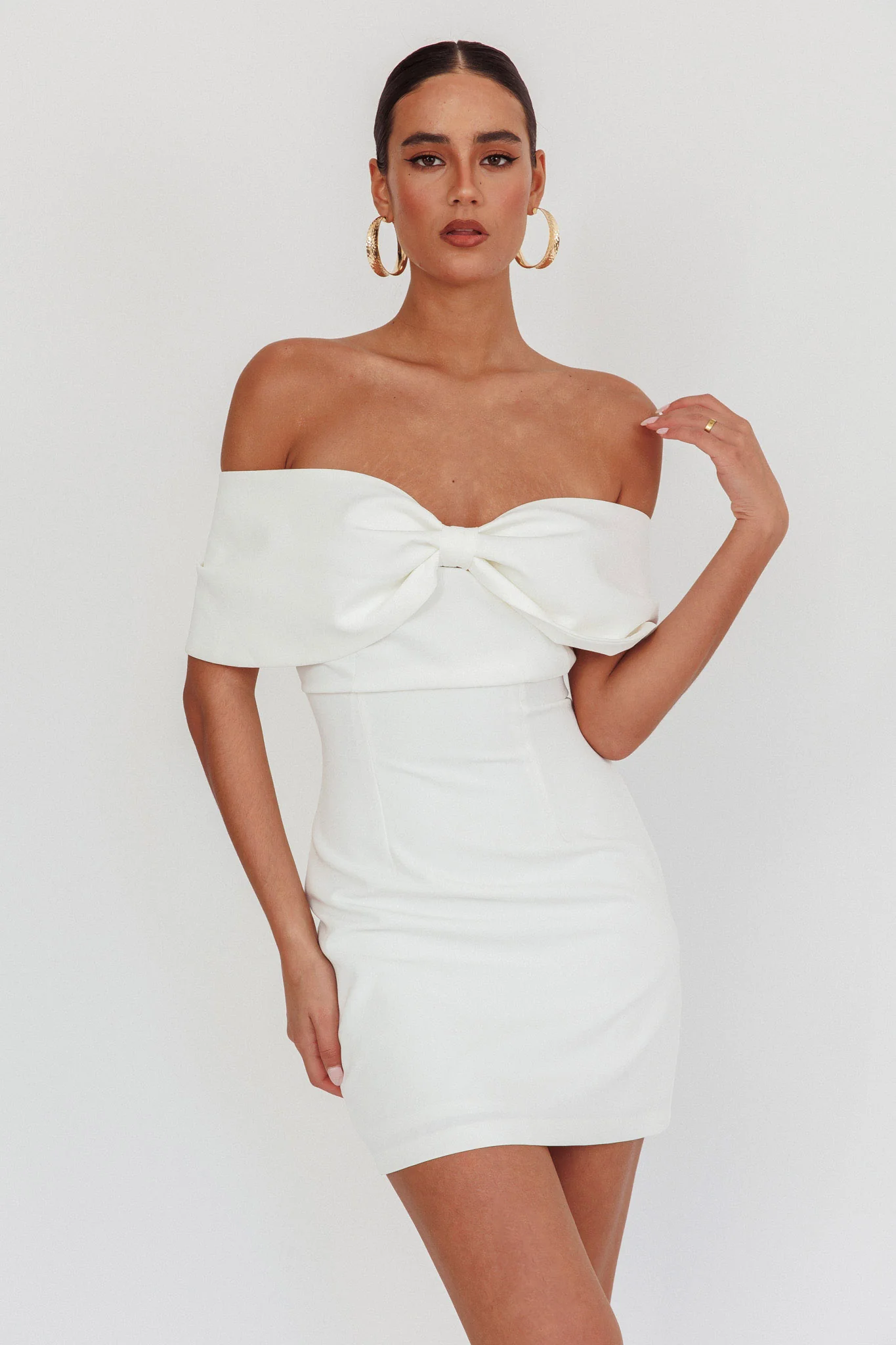 Sweet Caroline Off-Shoulder Bow Mini Dress White - luluinthesky