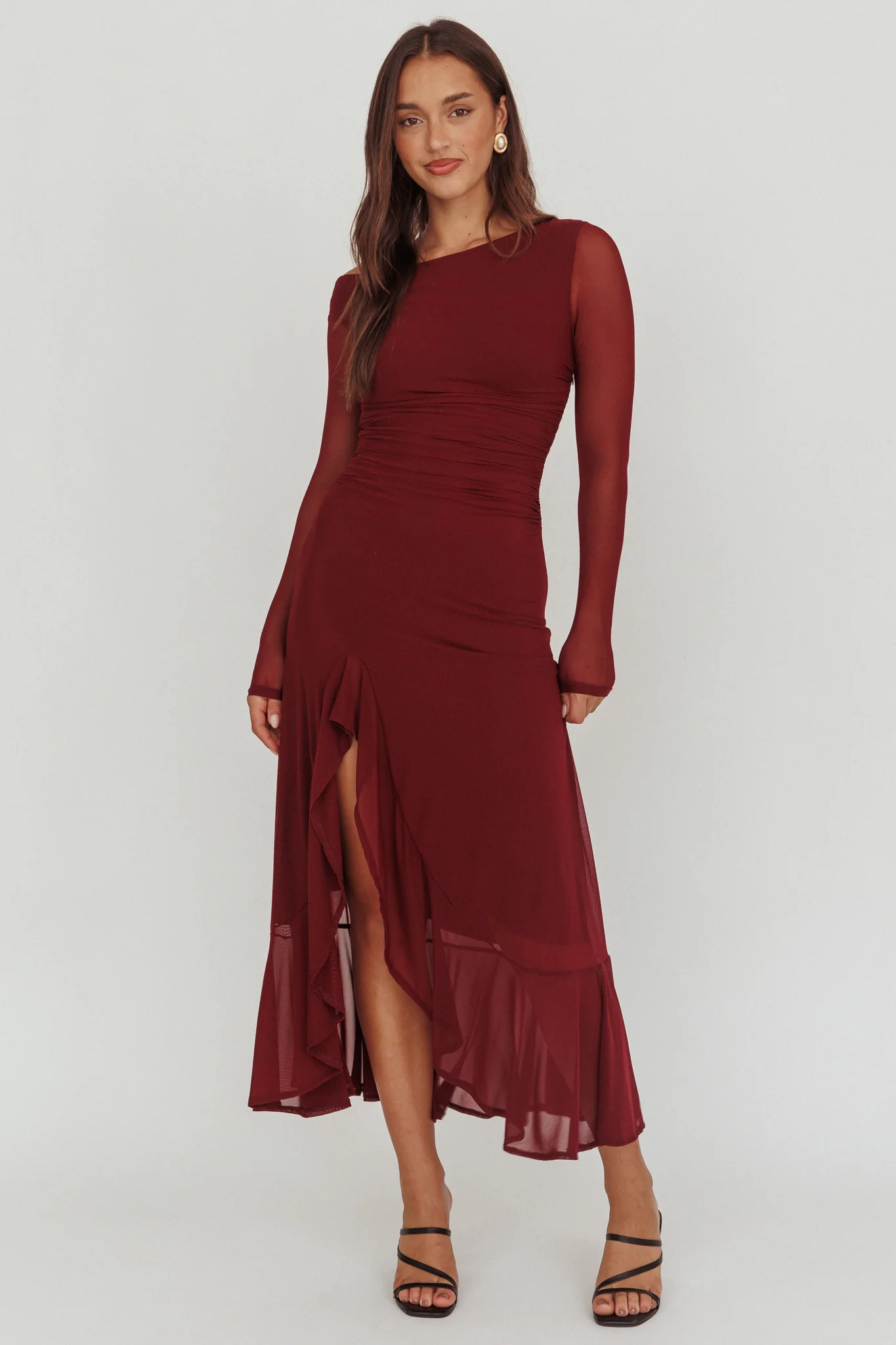 Moonlit Magic Long Sleeve Maxi Dress Wine - luluinthesky