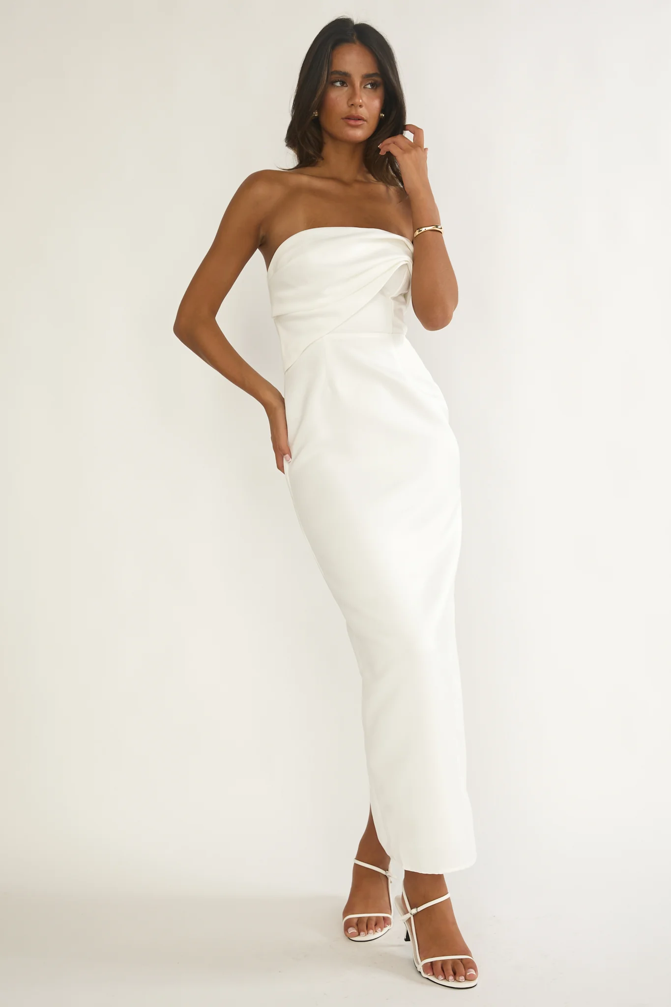 Fleur Sky Strapless Pleat Bust Maxi Dress White - luluinthesky