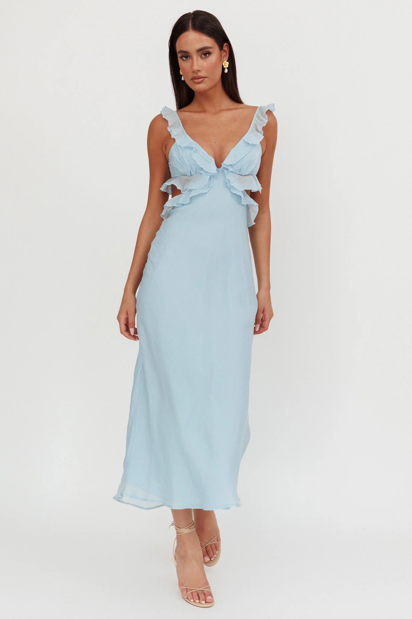 Second Chances Ruffle Trim Maxi Dress Blue - luluinthesky