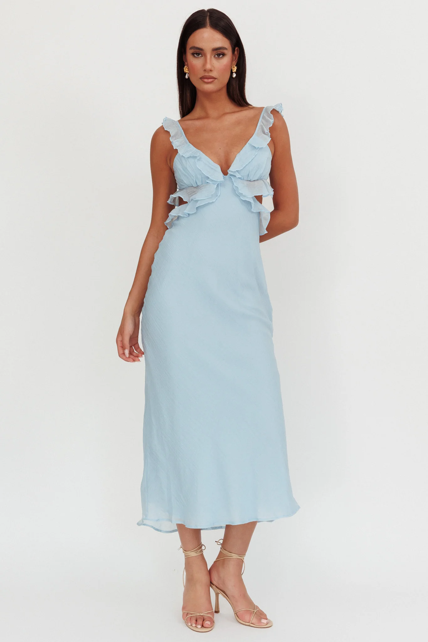 Second Chances Ruffle Trim Maxi Dress Blue - luluinthesky