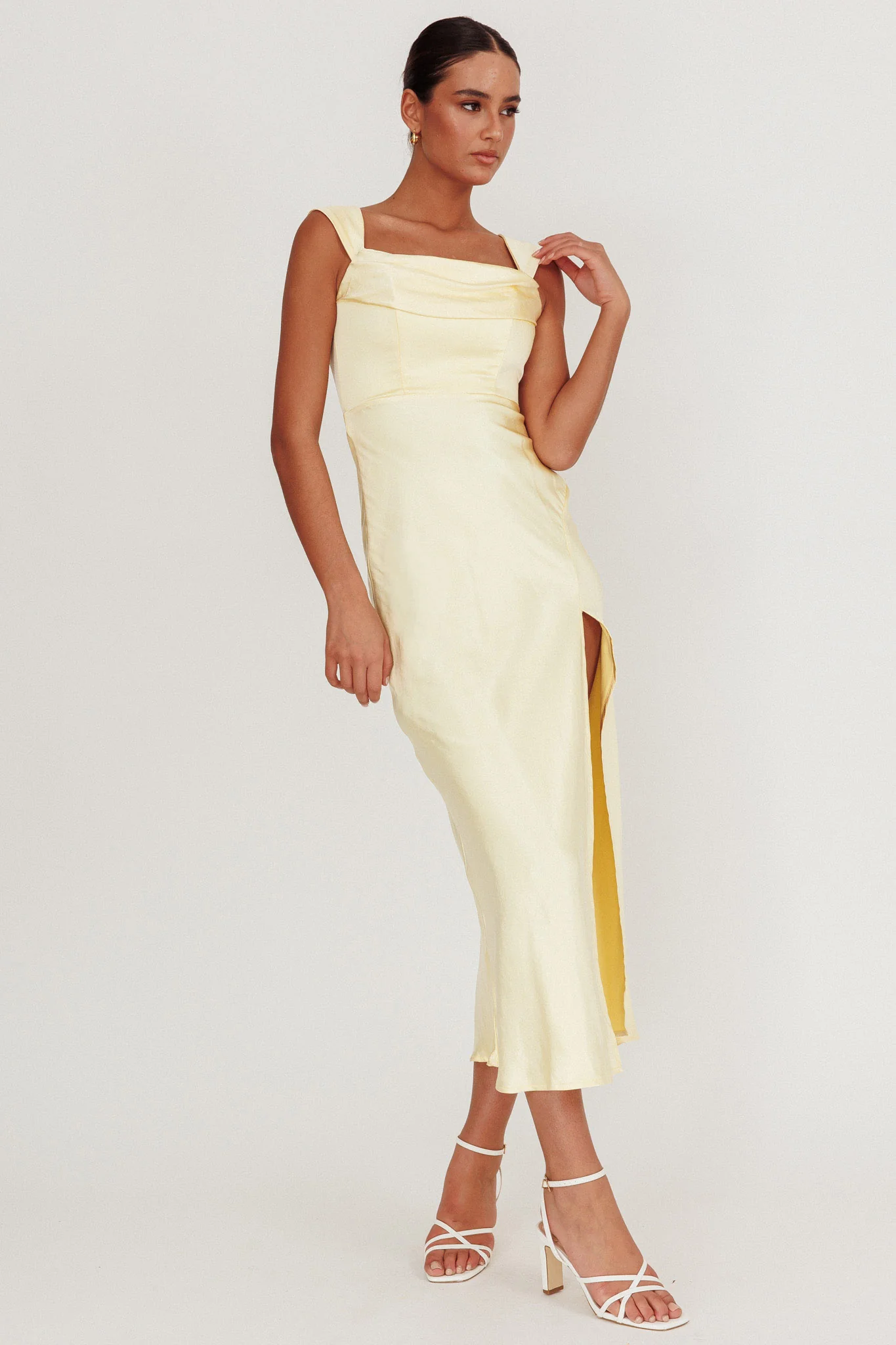 Lucinda Off-Shoulder V-Back Dress Butter - luluinthesky