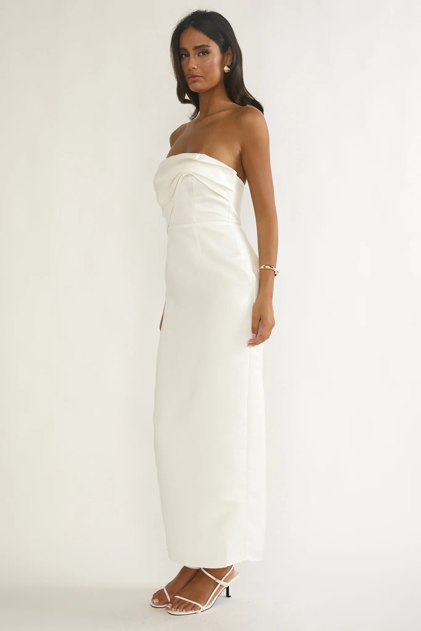 Fleur Sky Strapless Pleat Bust Maxi Dress White - luluinthesky
