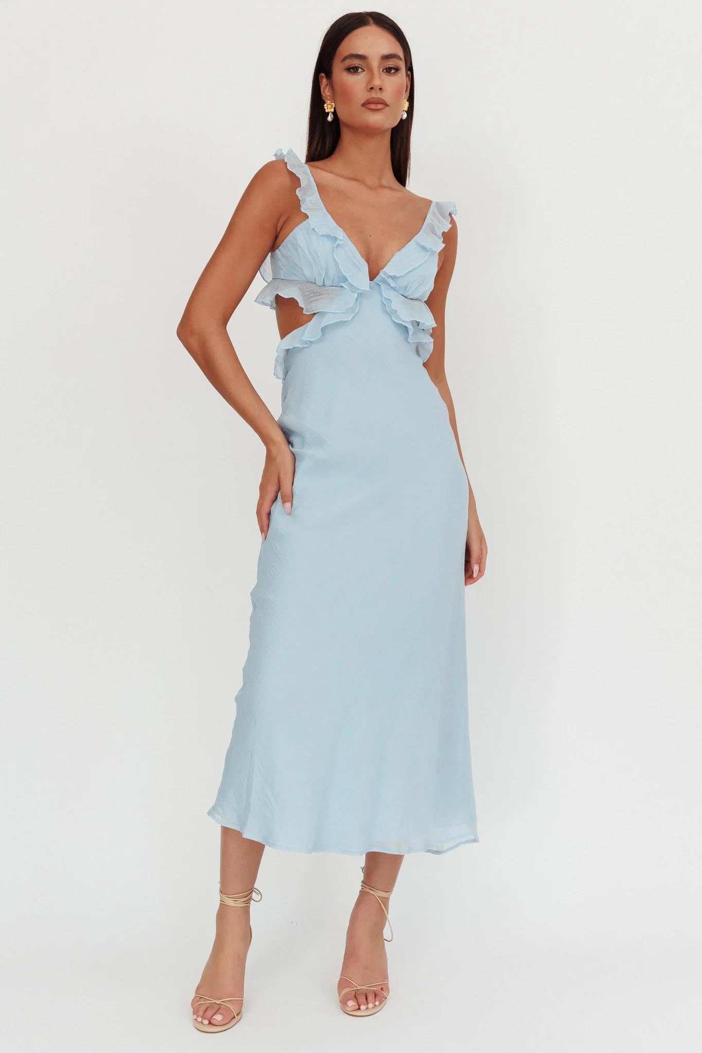 Second Chances Ruffle Trim Maxi Dress Blue - luluinthesky