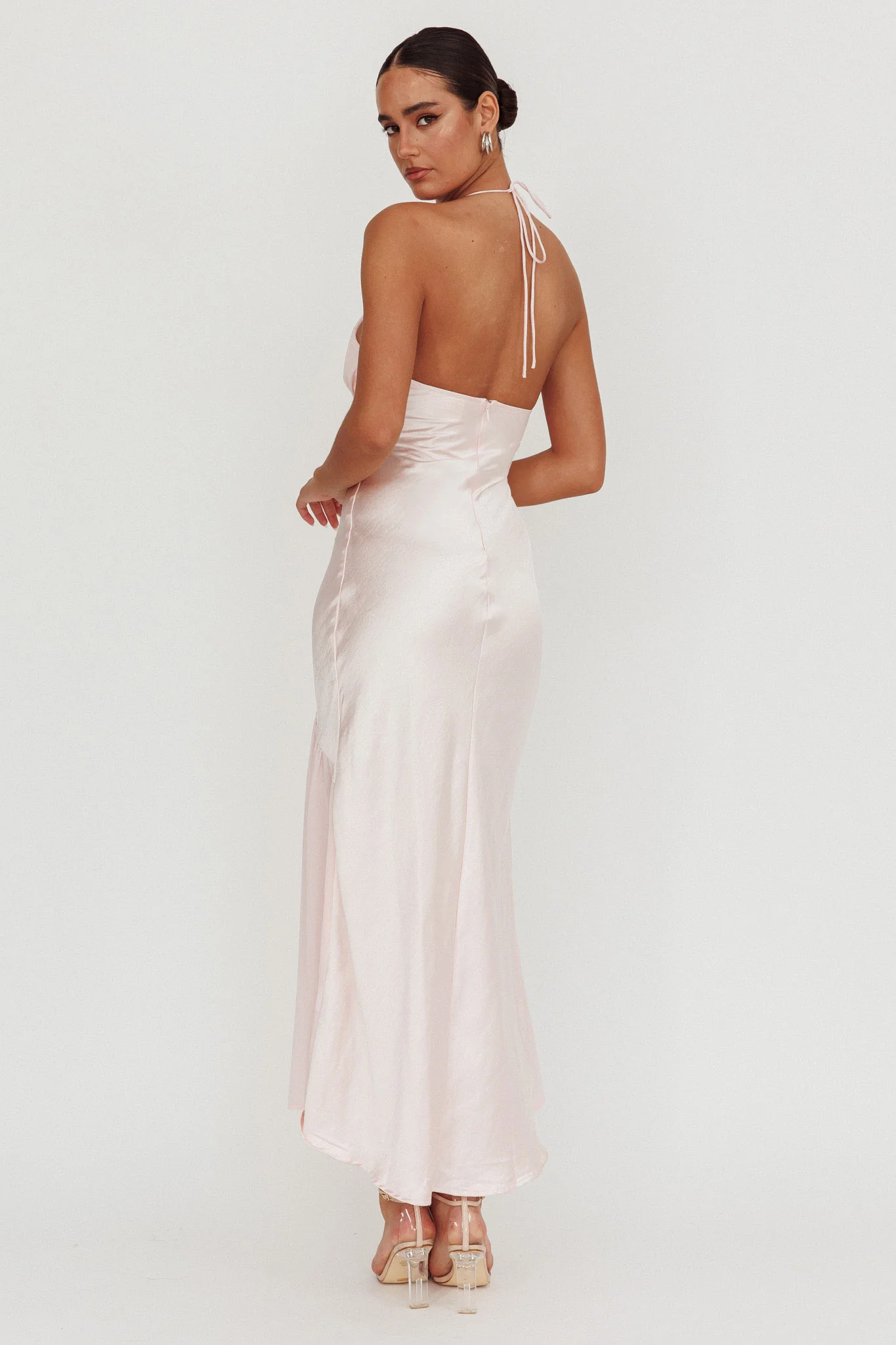 Aysah Chiffon Hem Halter Maxi Dress Pink - luluinthesky