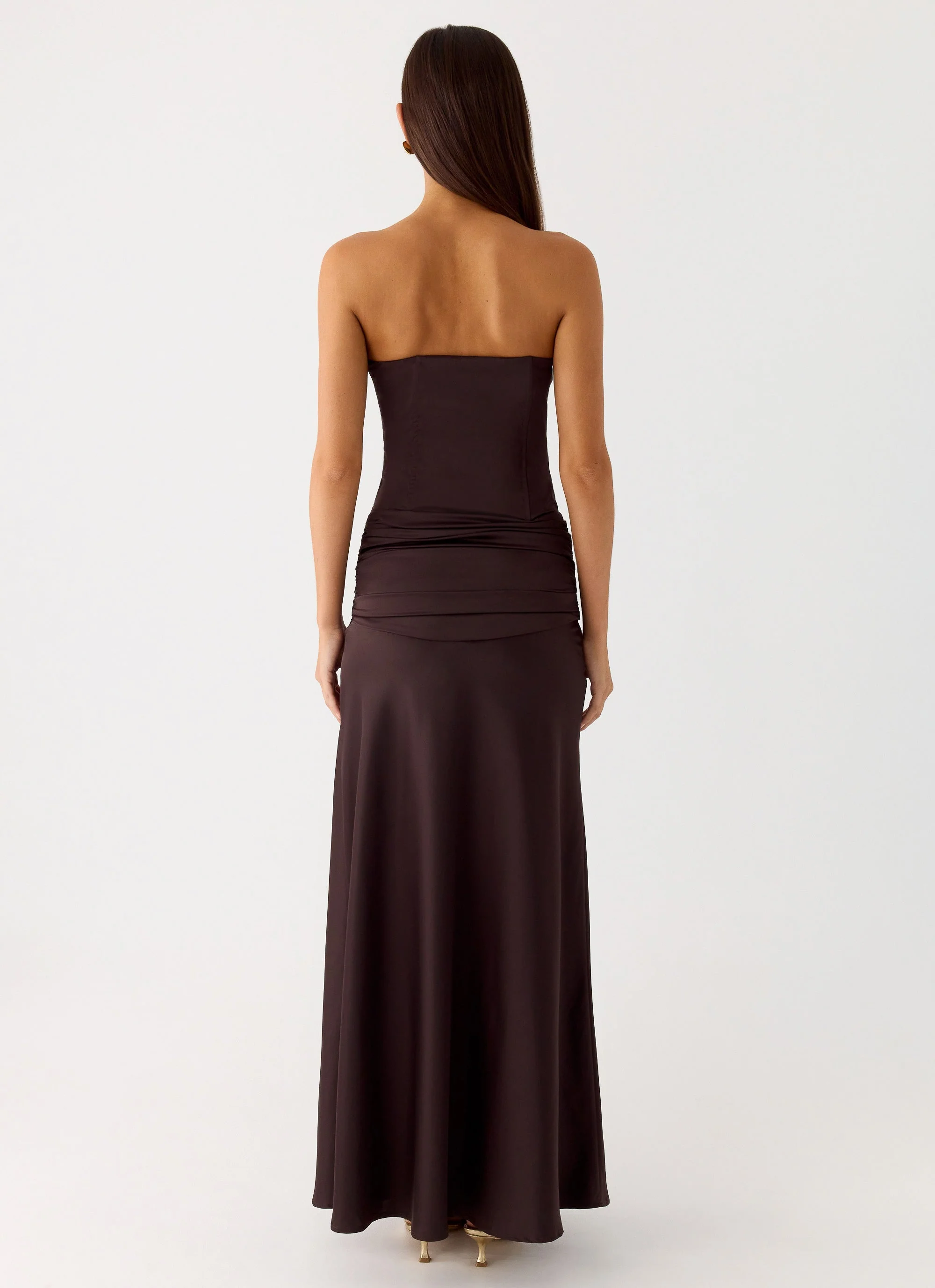 Darana Corset Satin Maxi Dress - Chocolate - luluinthesky