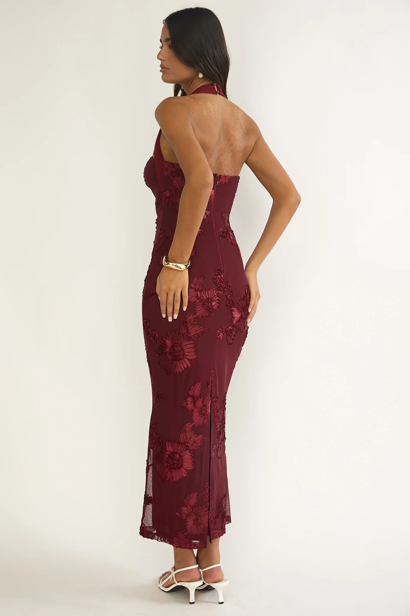 Serenya Halterneck Embellished Maxi Dress Wine - luluinthesky