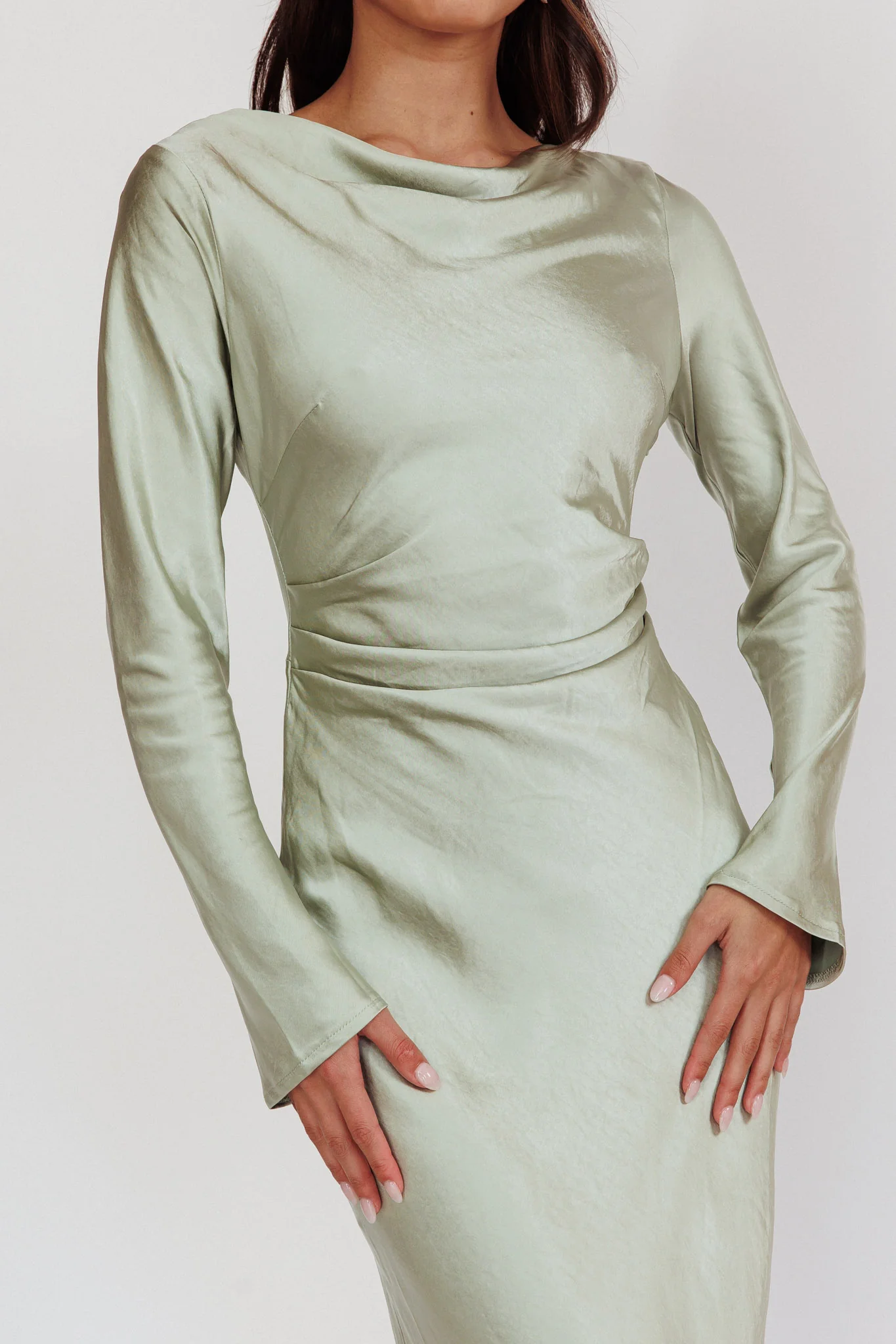 Loveland Cowl Back Midi Dress Sage - luluinthesky