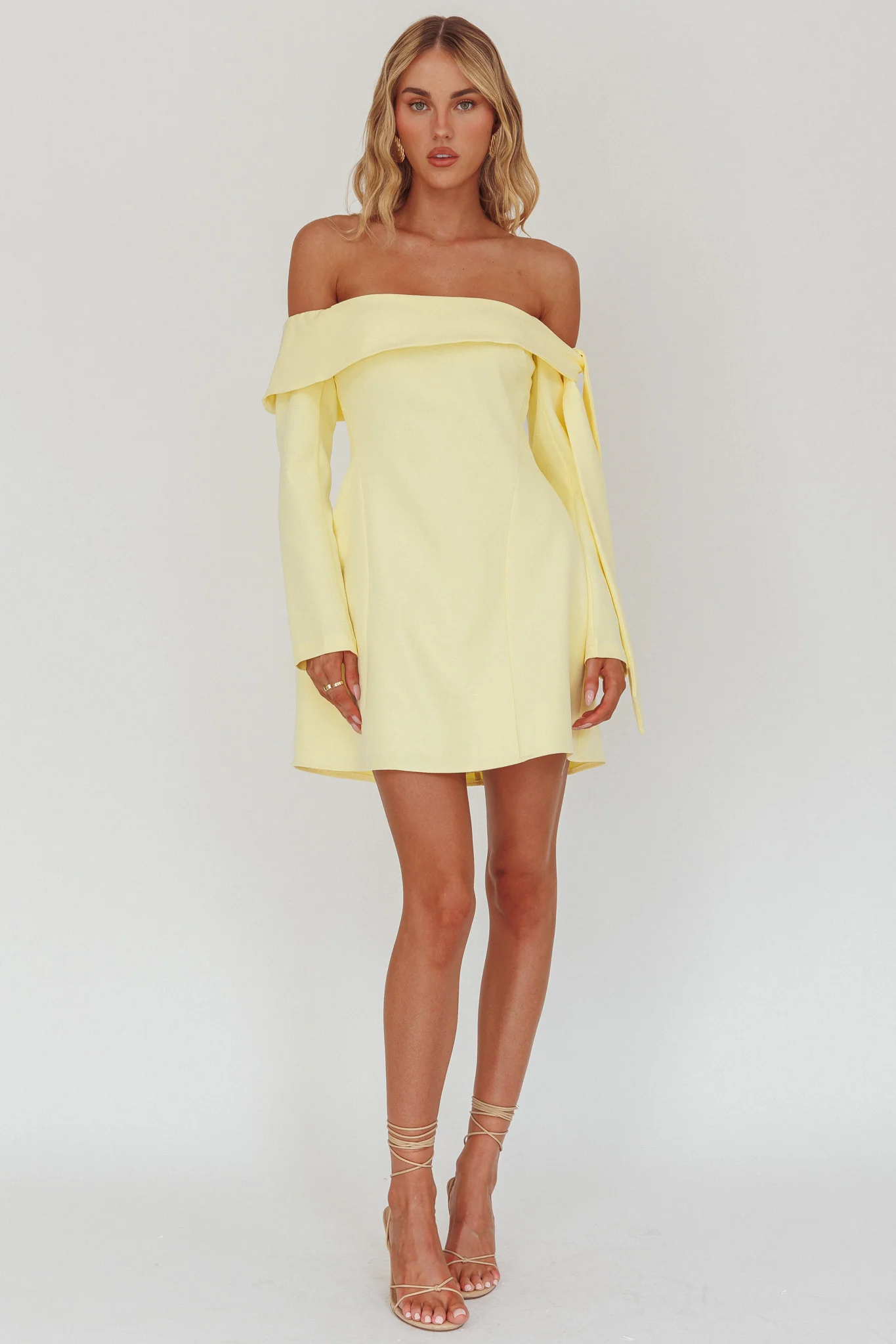 Aurora Sky Off-Shoulder Tie Mini Dress Lemon - luluinthesky
