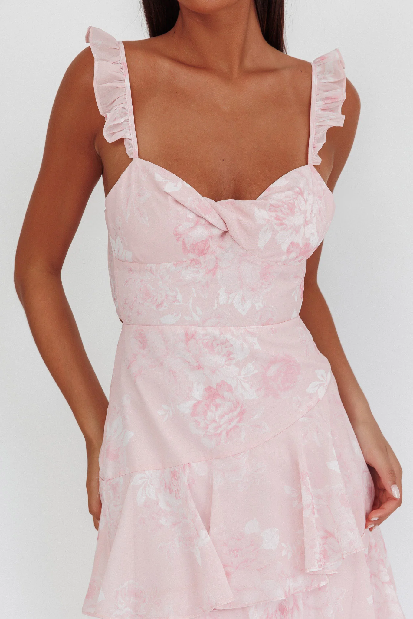 Veda Ruffle Strap Split Maxi Dress Roses Blush - luluinthesky