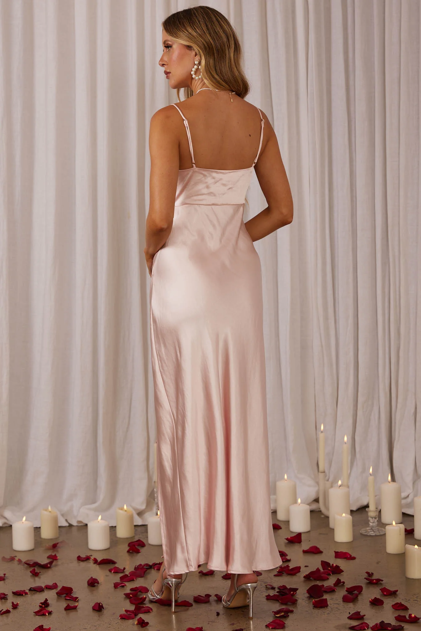 Marlie Side Pleat Maxi Dress Blush - luluinthesky