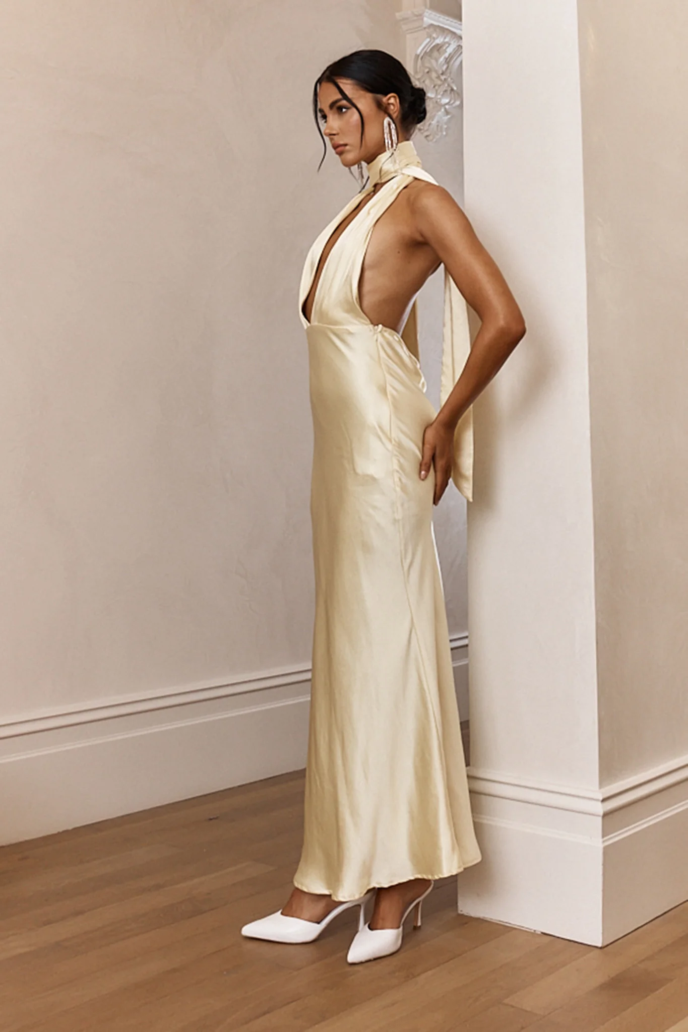 Italia Azure Halterneck Maxi Dress Butter - luluinthesky