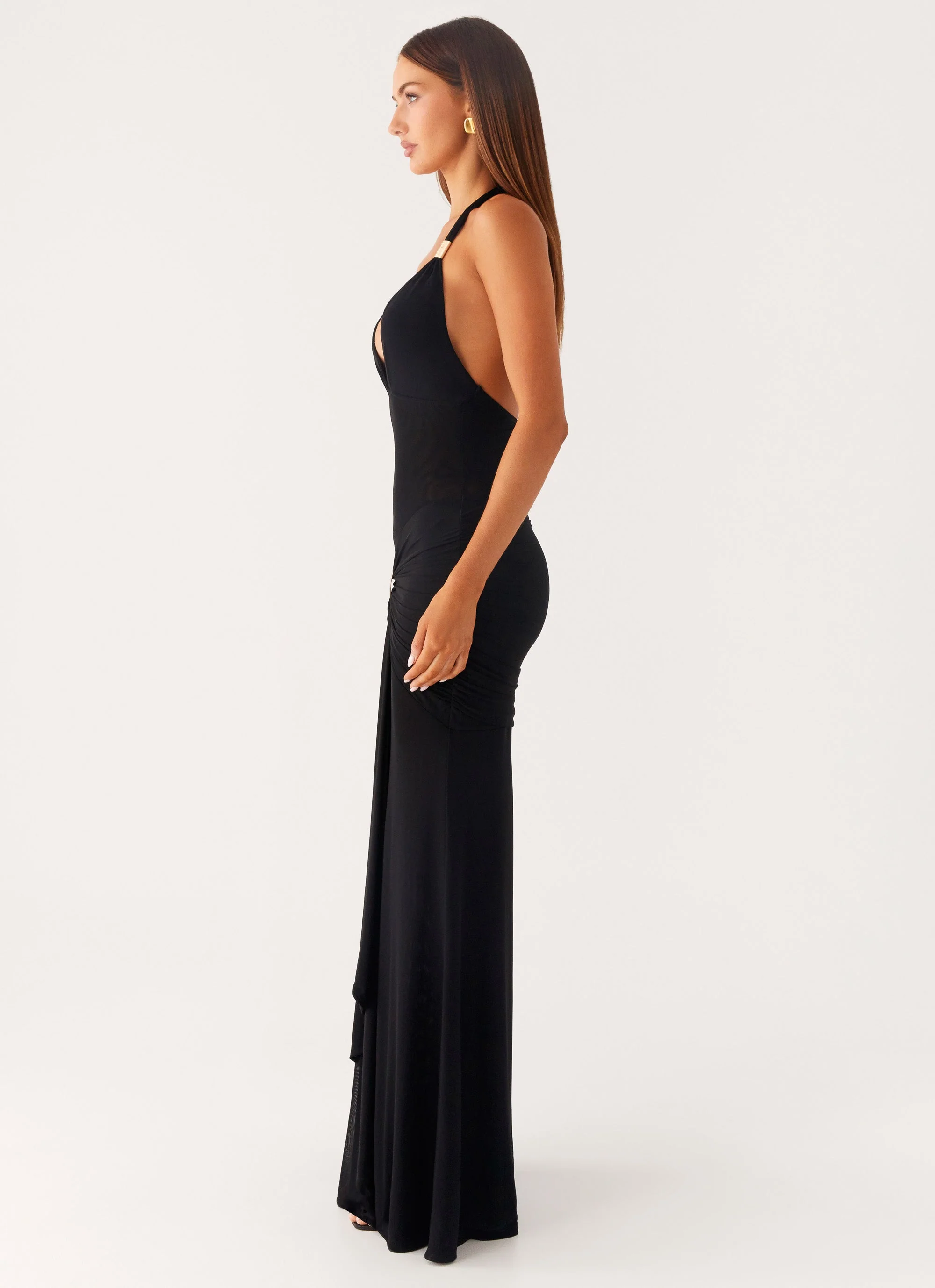 Miyah Halter Hardware Maxi Dress - Black - luluinthesky