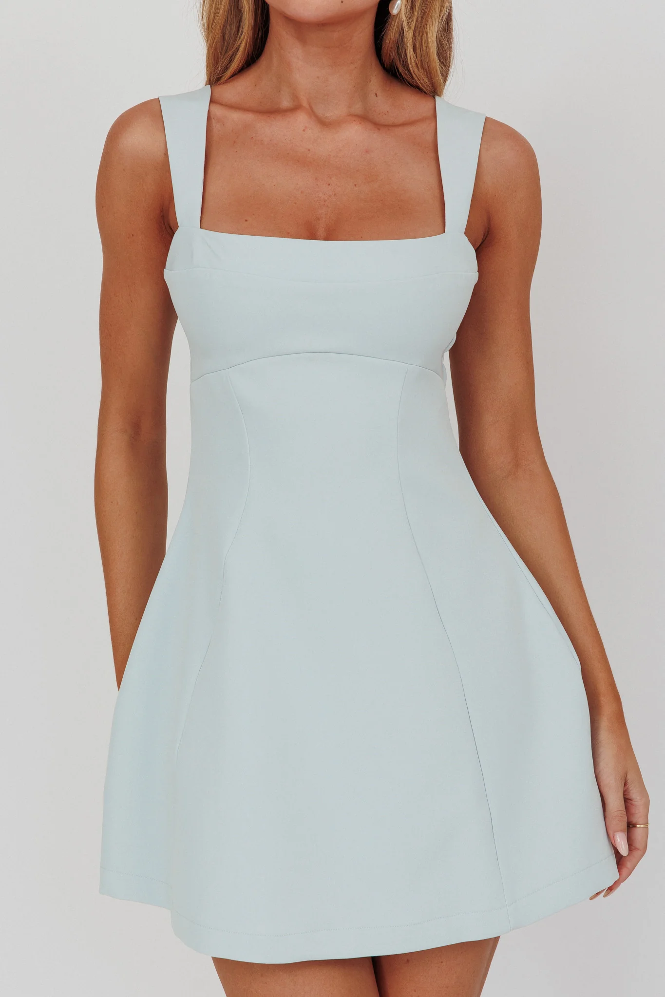 Jordy Structured A-Line Mini Dress Ice Blue - luluinthesky