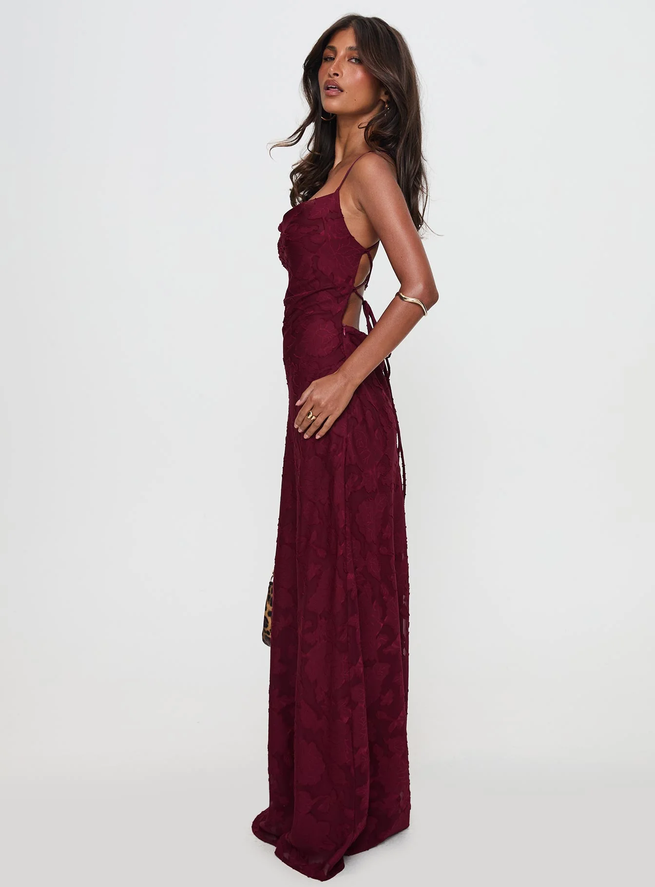 Celena Maxi Dress Burgundy Burnout - luluinthesky